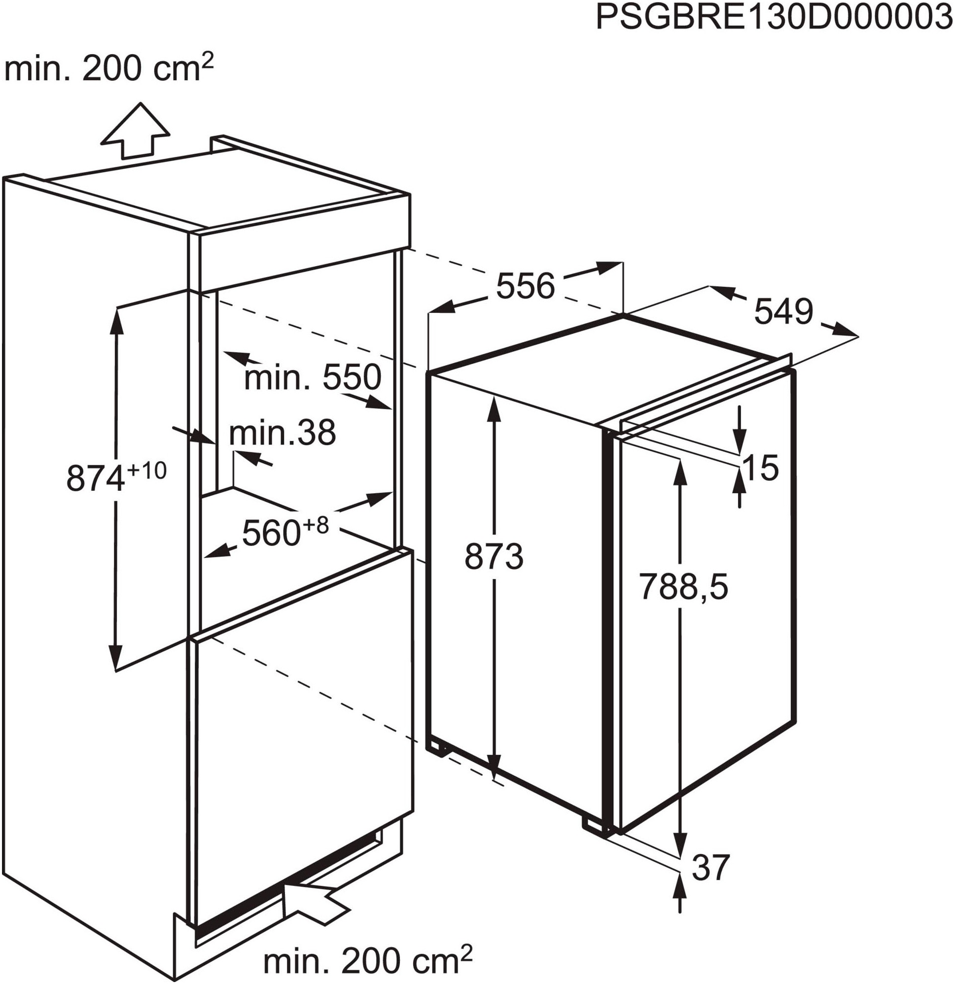 AEG Einbaukühlschrank Serie 5000 »TSK5O88EF«, 118 L, variable Glasablagen,Türalam, LED-Beleuchtung, Touch, Festtür