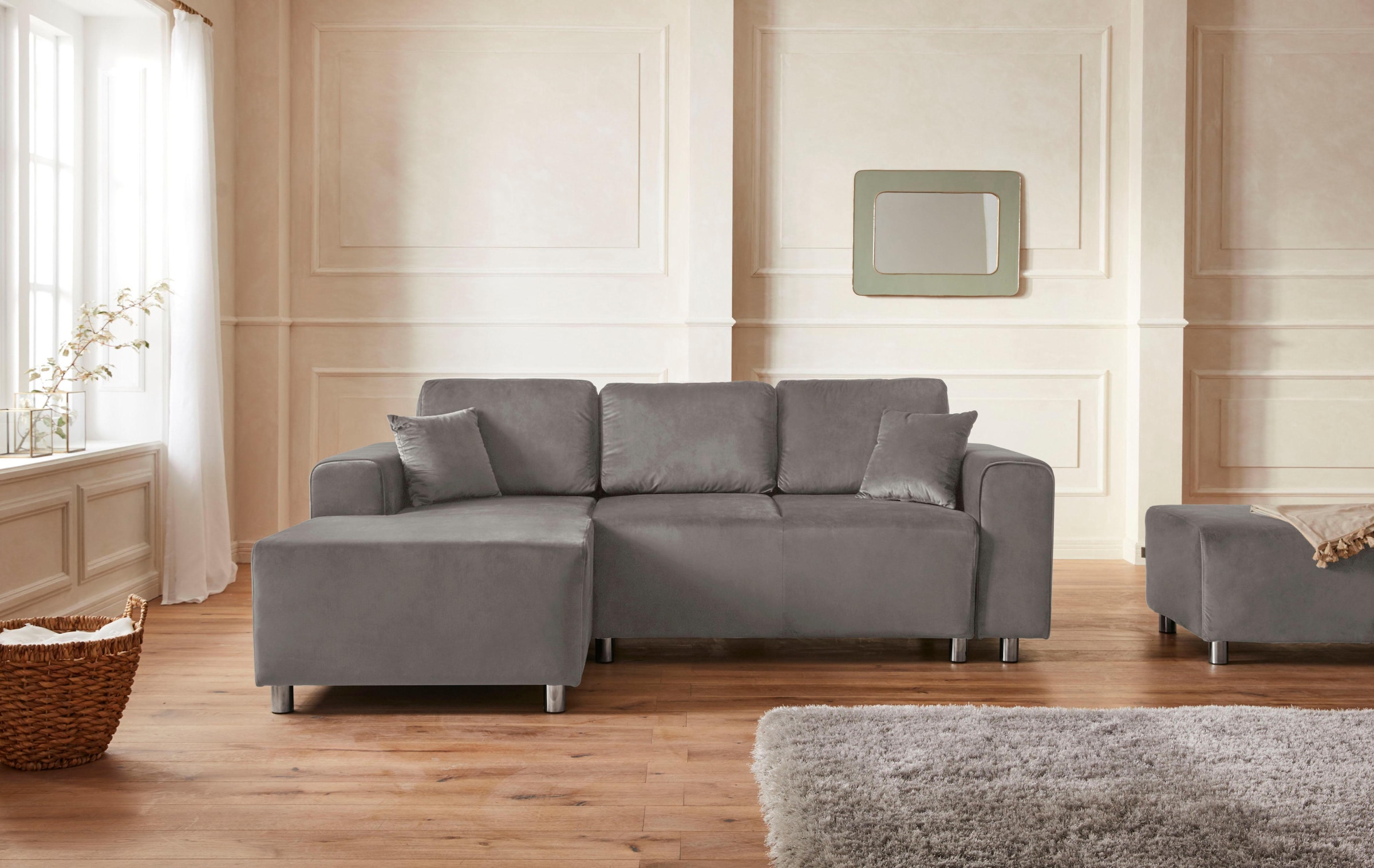 Guido Maria Kretschmer Home&Living Ecksofa »Györ«, L-Form, wahlweise mit Bettfunktion und Bettkasten incl. 2 Zierkissen