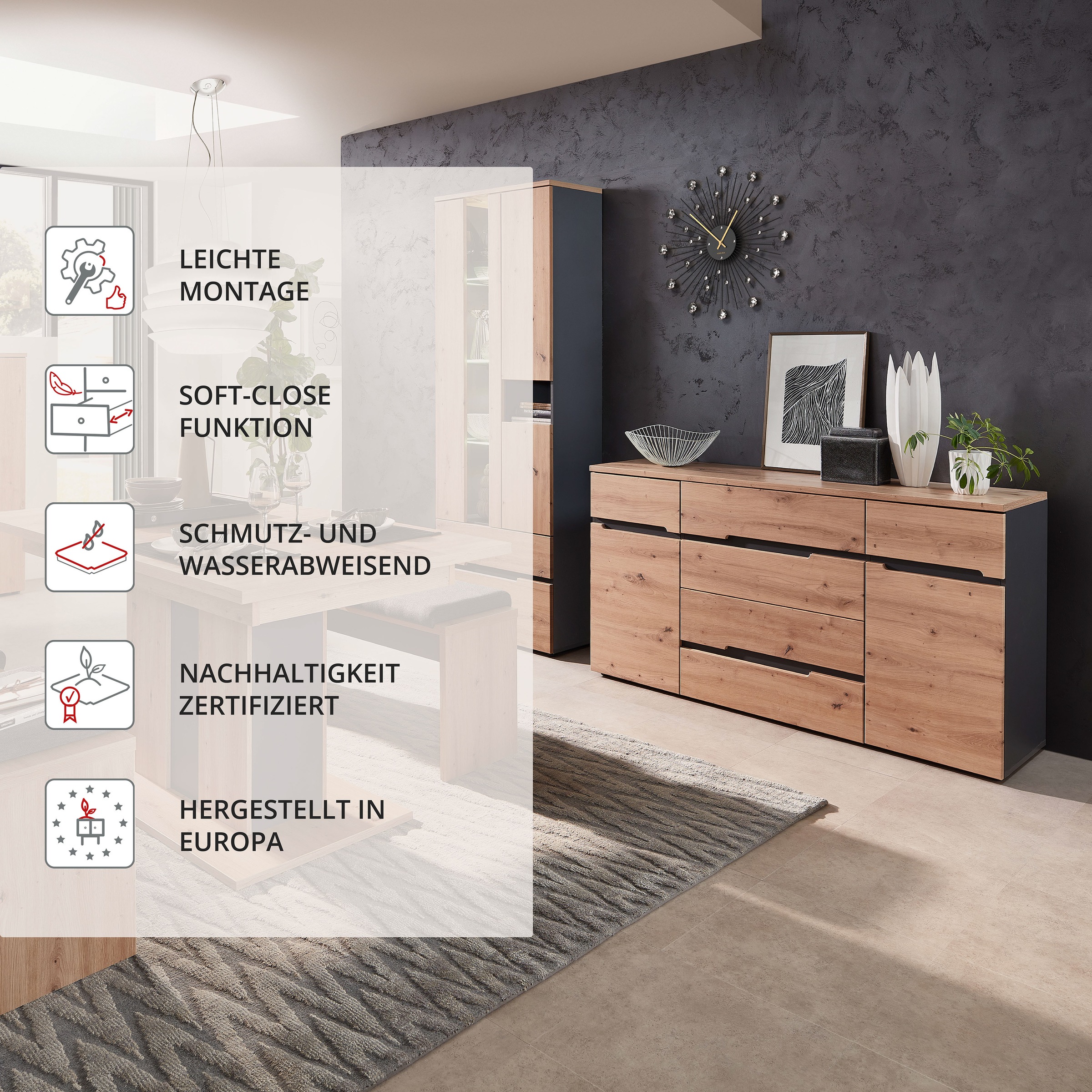 Innostyle Sideboard »MEMPHIS, TOPSELLER!«, (Sideboard, Wohnzimmerschrank), leichte Montage, viel Stauraum