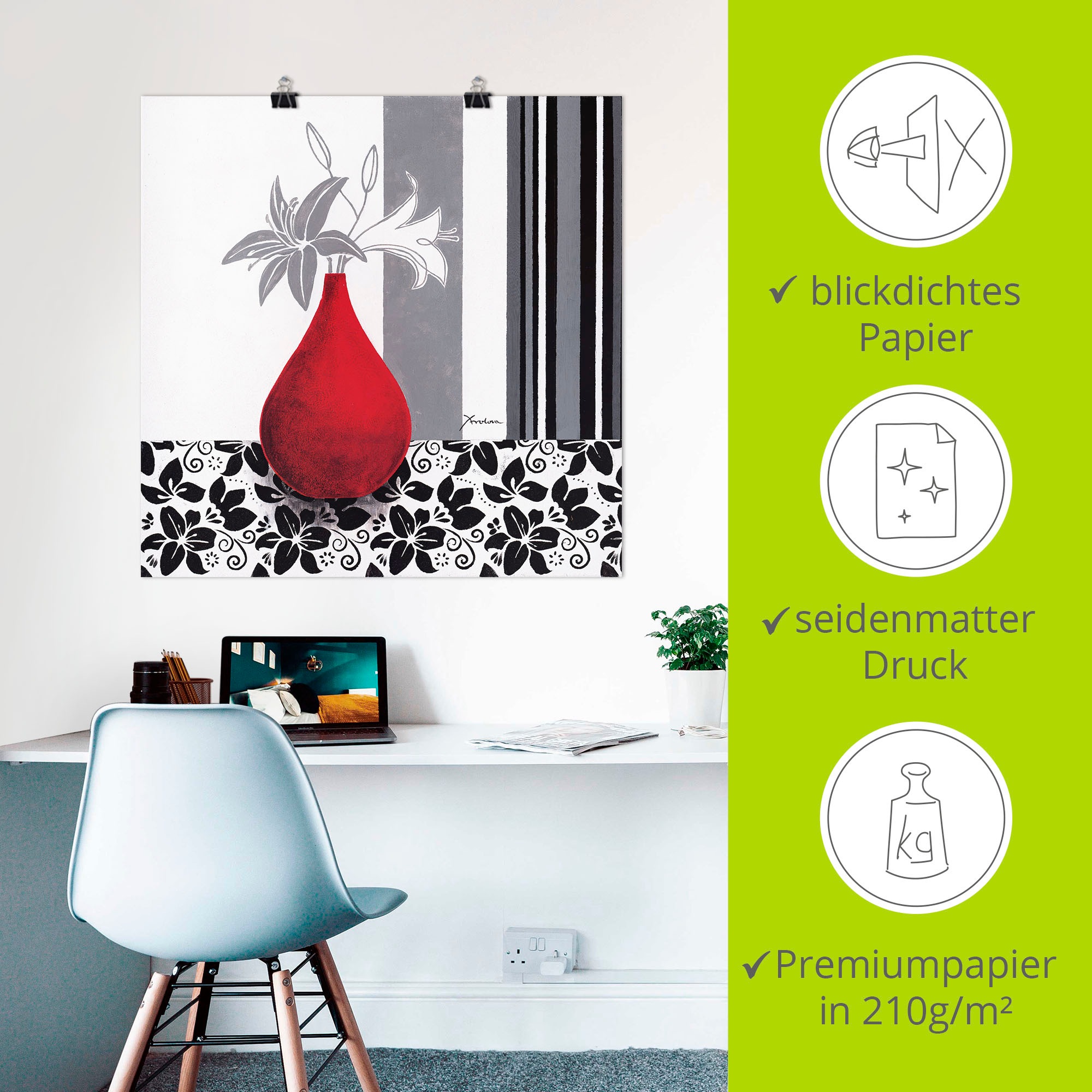 Artland Wandbild »Blumenmuster«, Vasen & Töpfe, (1 St.), als Alubild, Outdoorbild, Poster in verschied. Größen