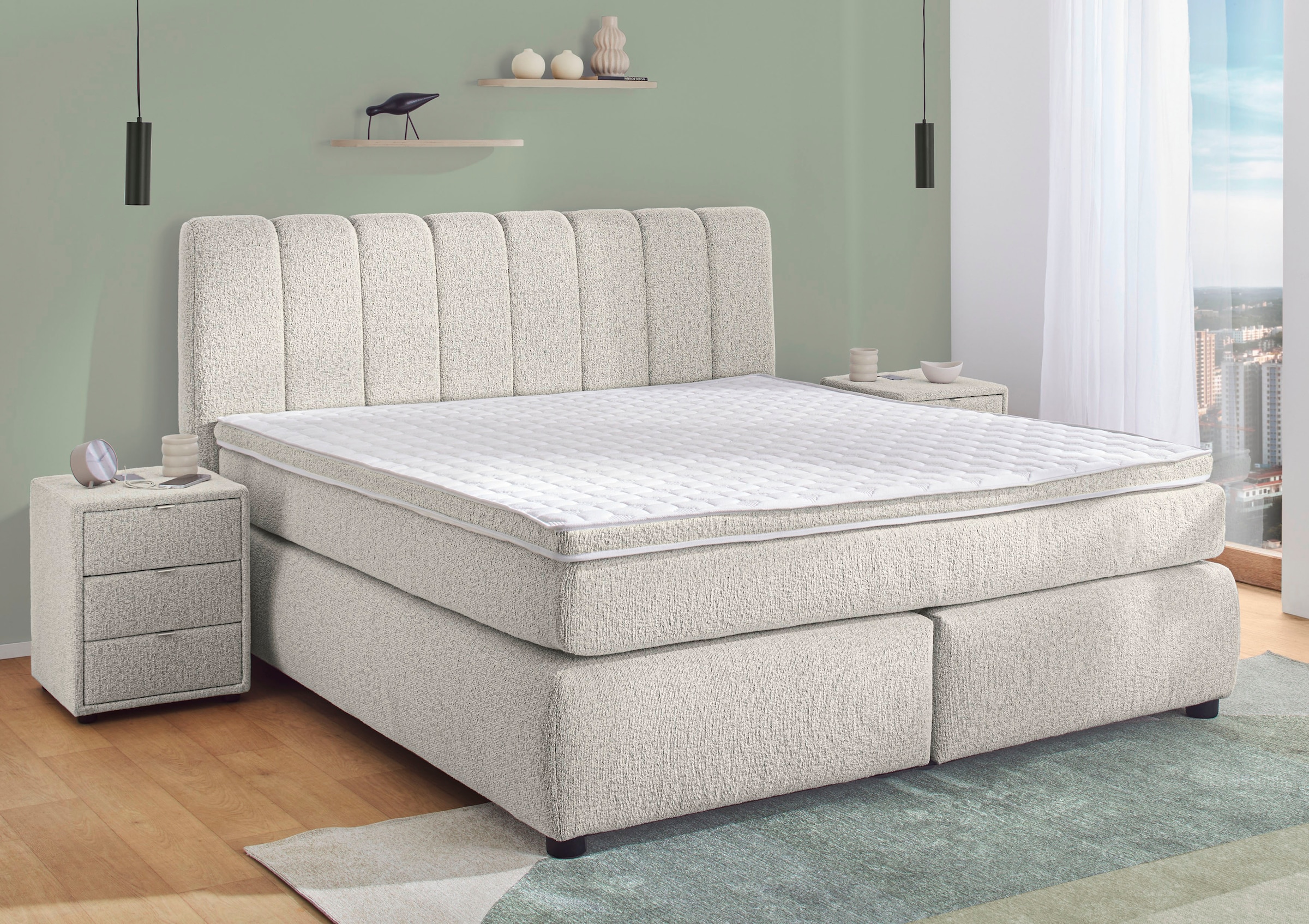Jockenhöfer Gruppe Boxspringbett »TILDA, wahlweise mit Bettkasten, mit Taschenfederkernmatratze H3-H4« mit Kaltschaumtopper, hochwertiger Strukturstoff-Bezug, 180x200cm