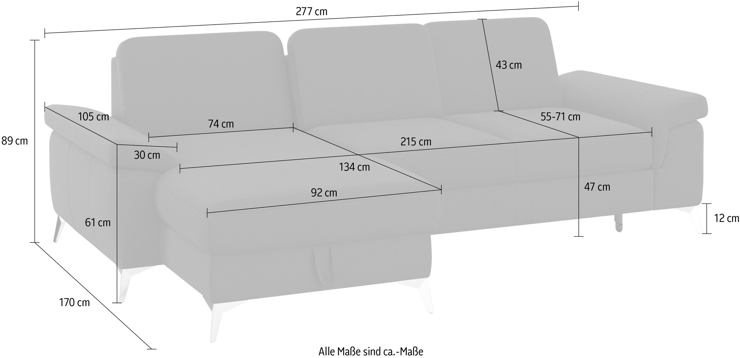 sit&more Ecksofa »Padua L-Form«, inklusive Sitztiefenverstellung, Armteilfunktion und Federkern