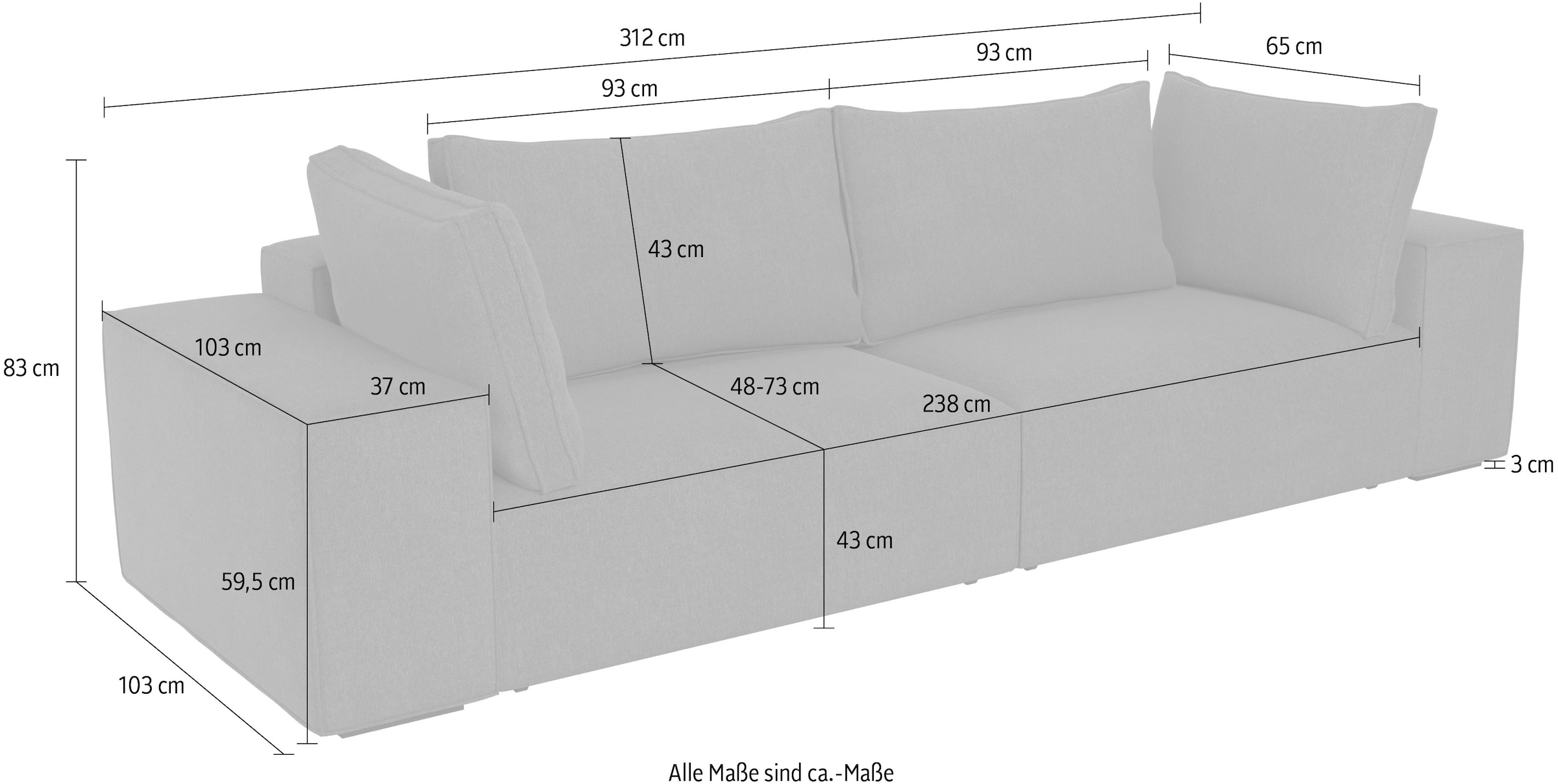 Trends by HG Big-Sofa »Conor XXL« Schlaffunktion + Bettkasten