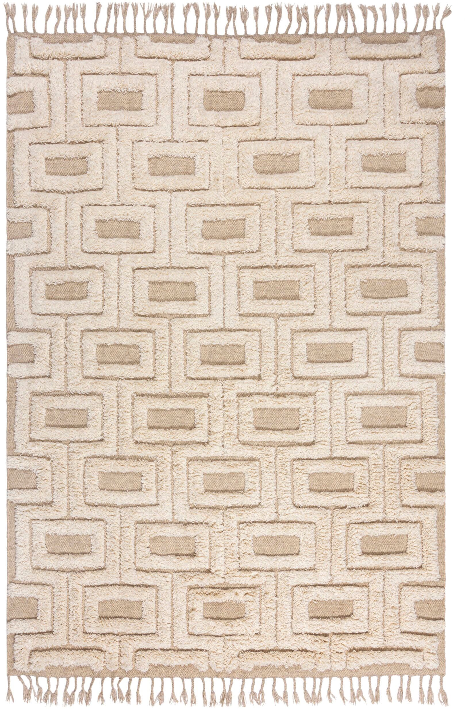 FLAIR RUGS Wollteppich »Greek Key«, rechteckig, 5 mm Höhe, Shaggy Wolle