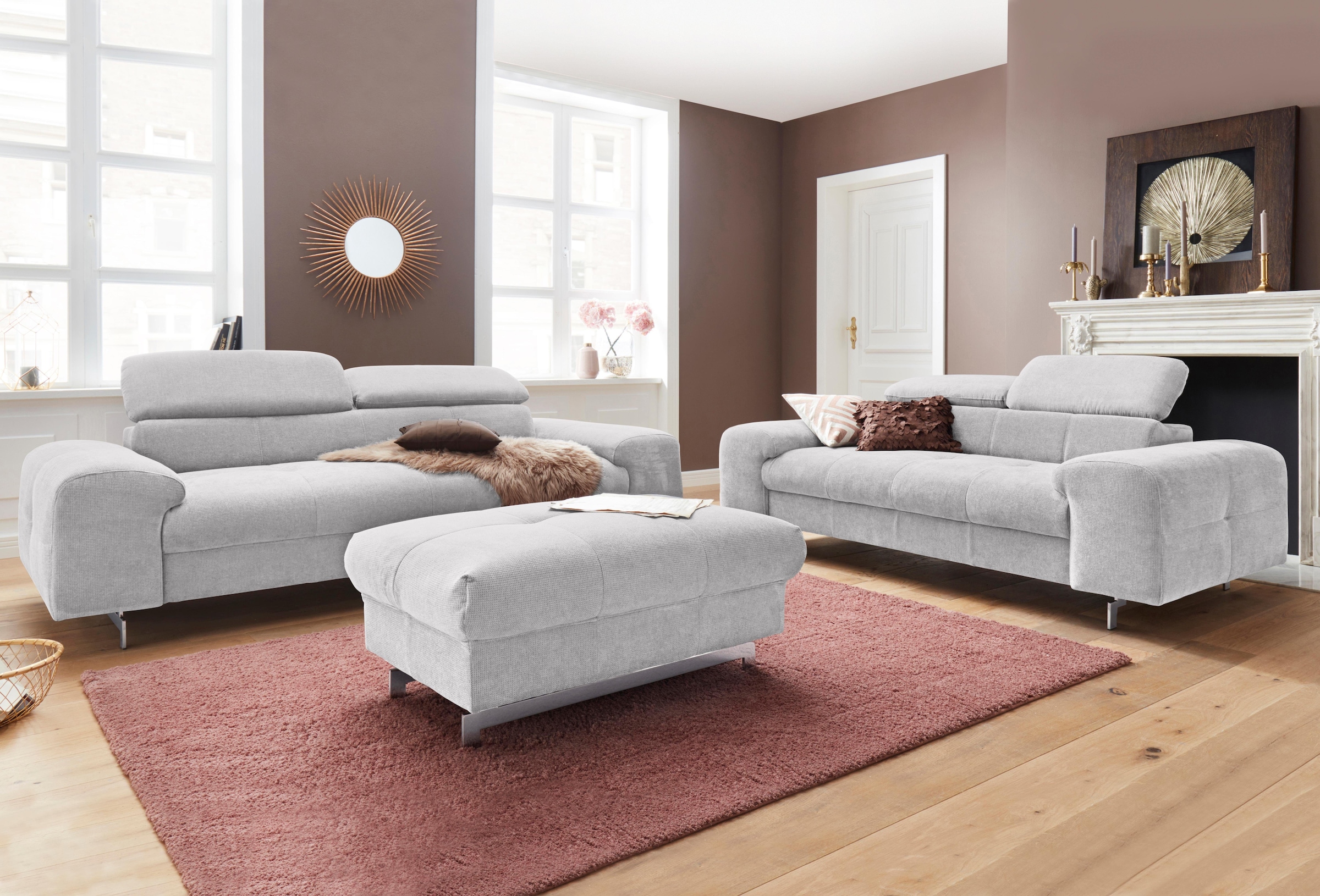 COTTA Polstergarnitur »Chef« Set,  Set bestehend aus: 2-Sitzer mit Kopfteilverstellung & Hocker