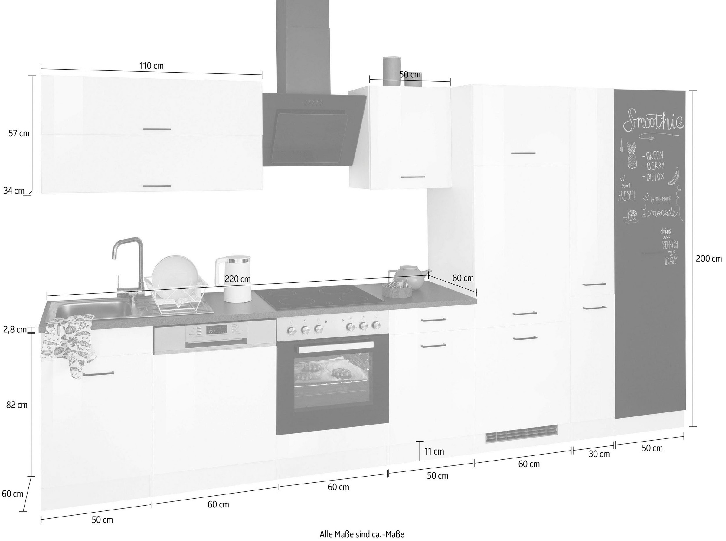 KOCHSTATION Küchenzeile »KS-Trier«, ohne E-Geräte, Breite 360 cm