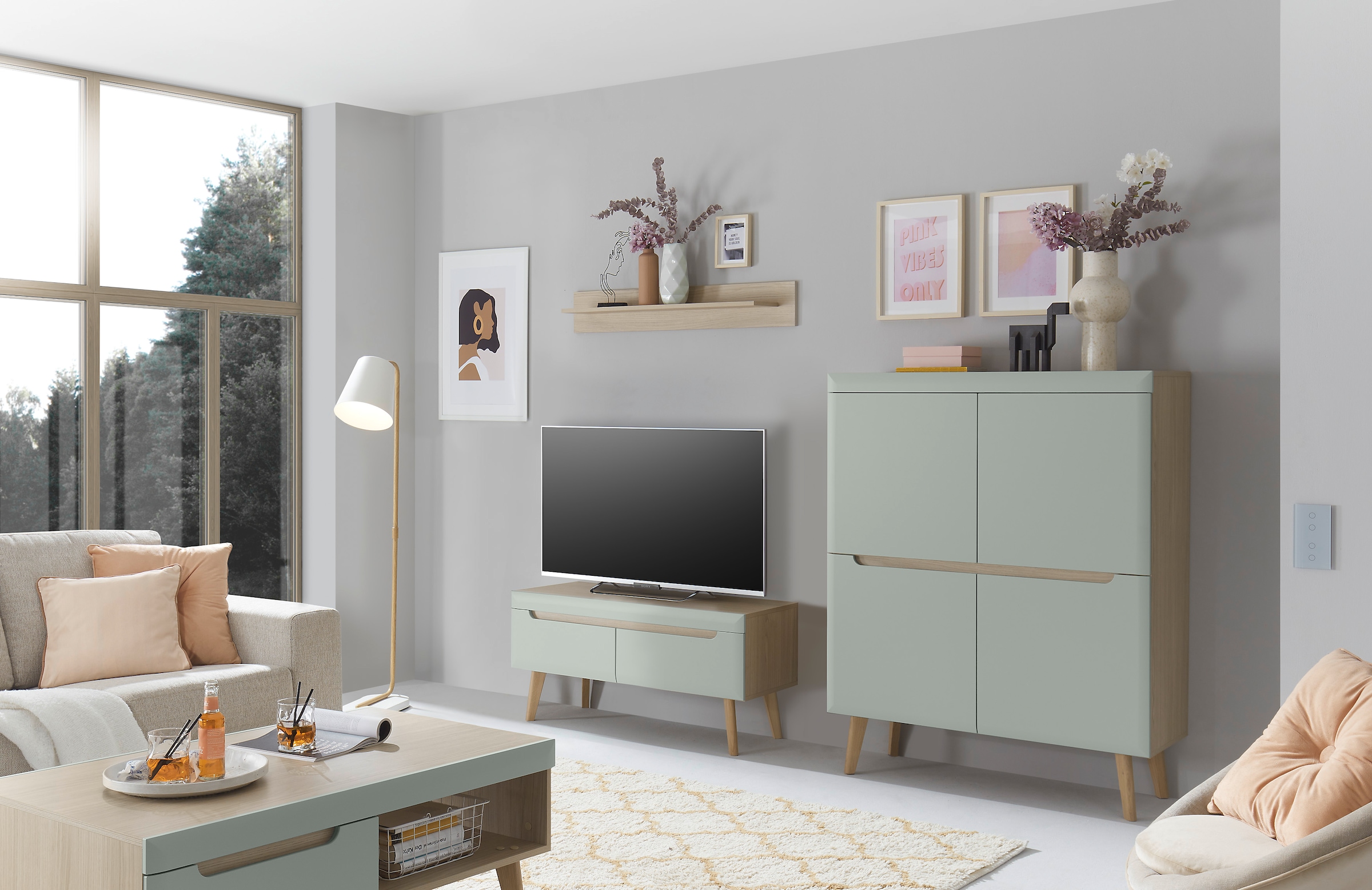 INOSIGN Wohnwand »Torge, Anbauwand, Schrankwand, Mediawand, Wohnzimmer-Set«, (3 St.), enthält 1 Lowboard, 1 Highboard, 1 Wandboard, 234 cm breit