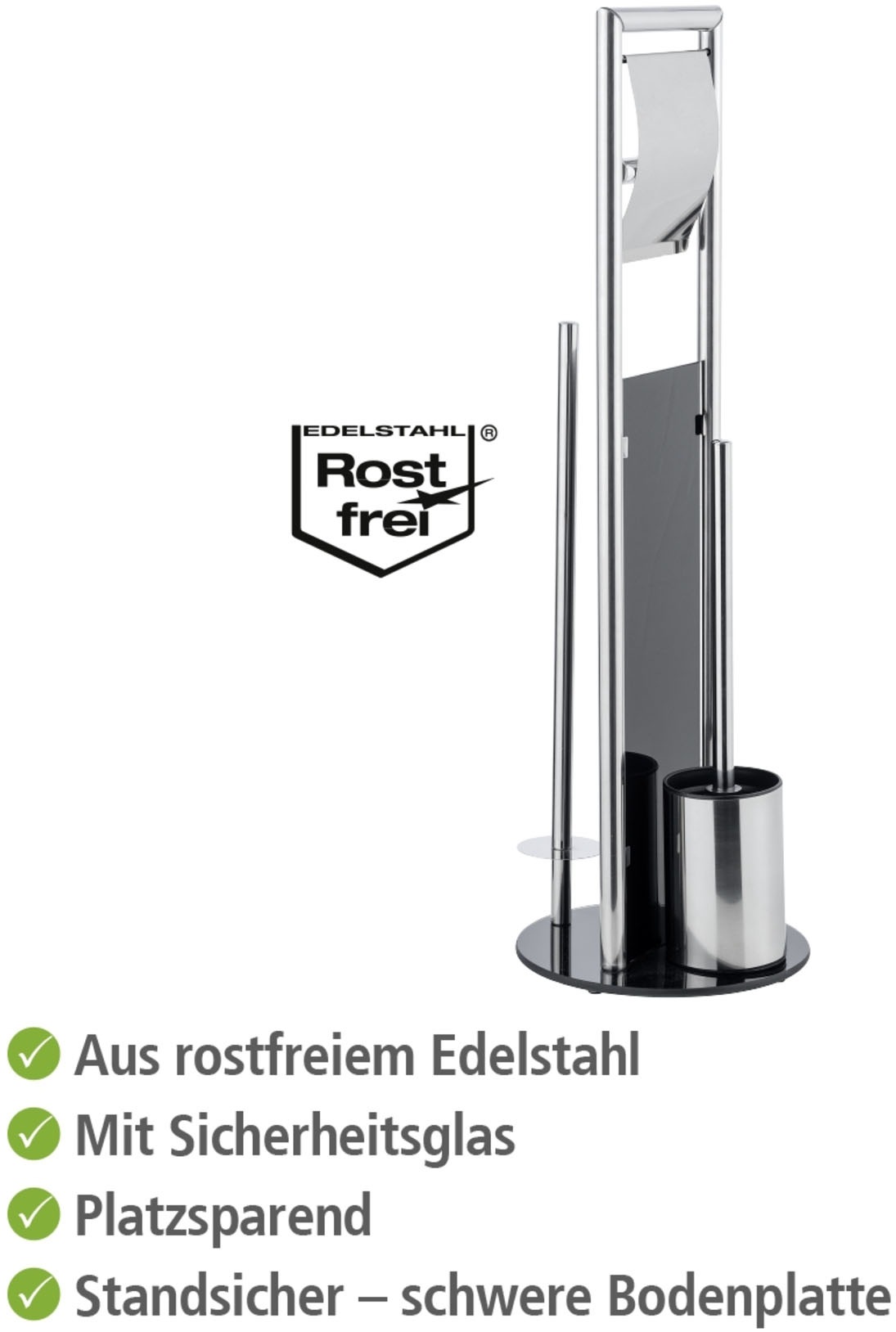 WENKO WC-Garnitur »Ravina« aus Edelstahl | Kunststoff | Sicherheitsglas Stand WC Garnitur und Handtuchhalter