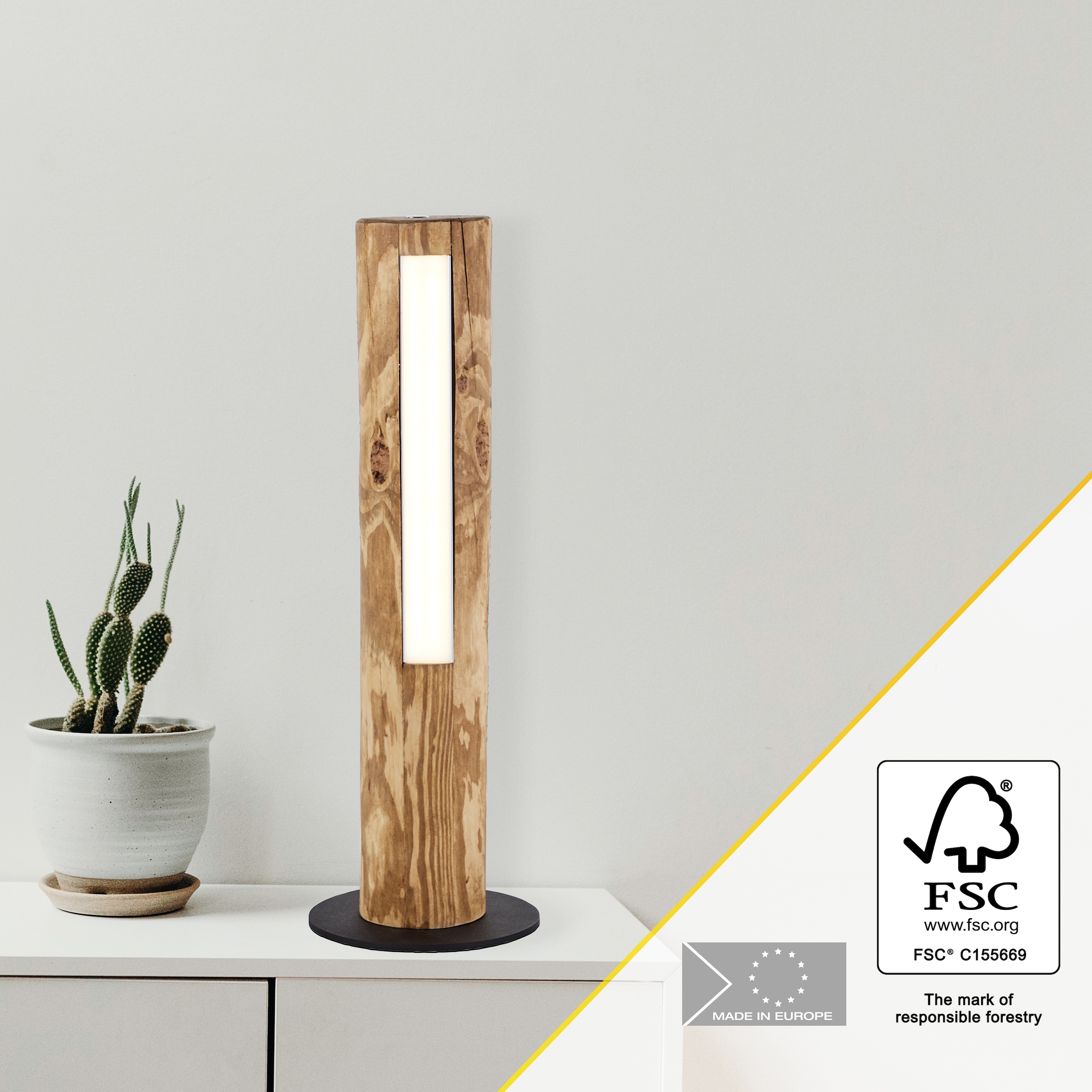 Brilliant LED Tischleuchte »Odun«, 1 flammig, Leuchtmittel LED-Modul | LED fest integriert, 46 cm Höhe, Touchdimmer, 800 lm, warmweiß, Holz/Metall, kiefer gebeizt