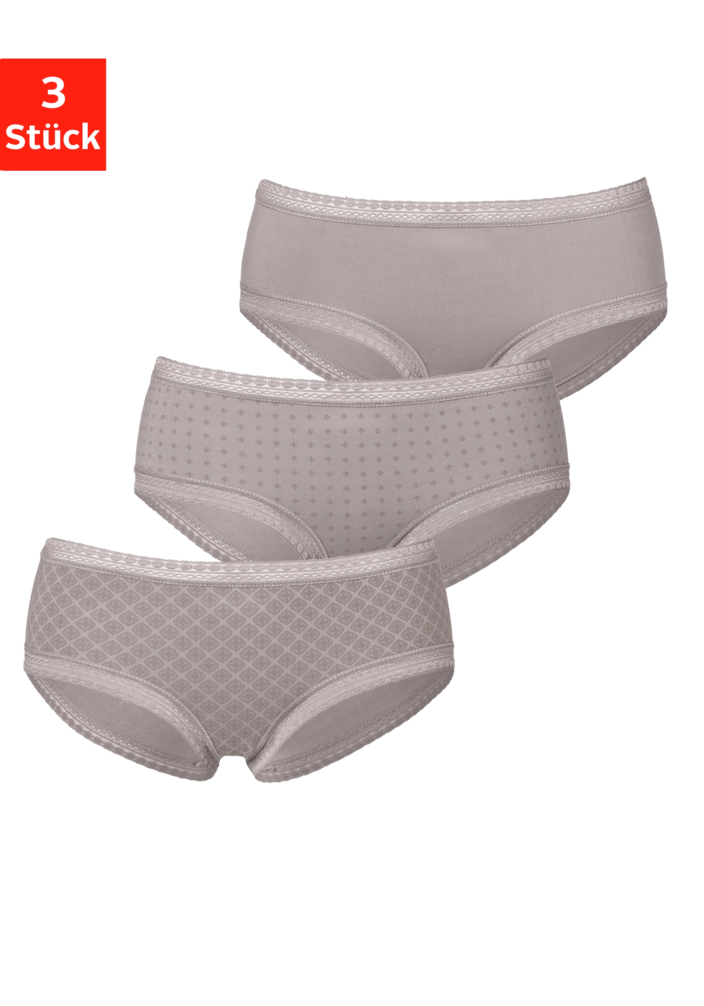 Panty, (Packung, 3 St.), aus elastischer Baumwolle mit weicher Spitze