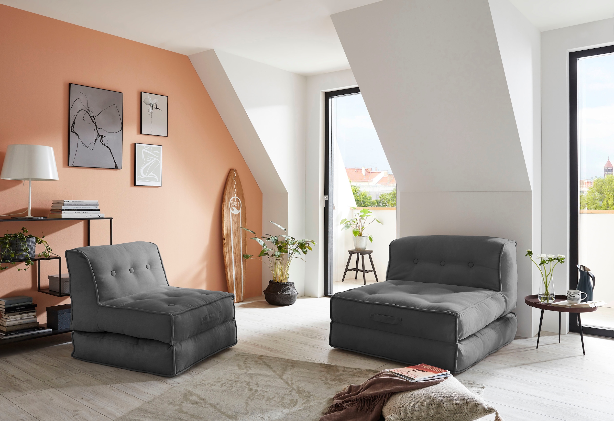 INOSIGN Sessel »Pia«, Loungesessel in 2 Größen, mit Schlaffunktion und Pouf-Funktion.