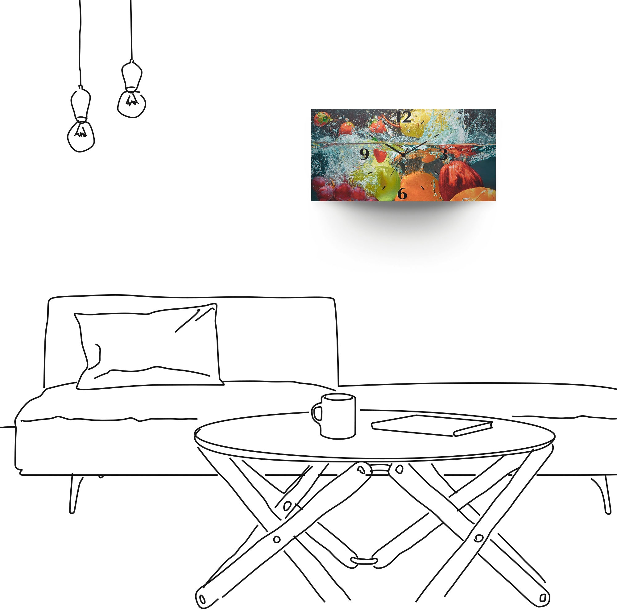 Artland Wanduhr »Spritzendes Obst auf dem Wasser«, 3D Optik gebogen, mit Quarz- oder Funkuhrwerk, versch. Größen