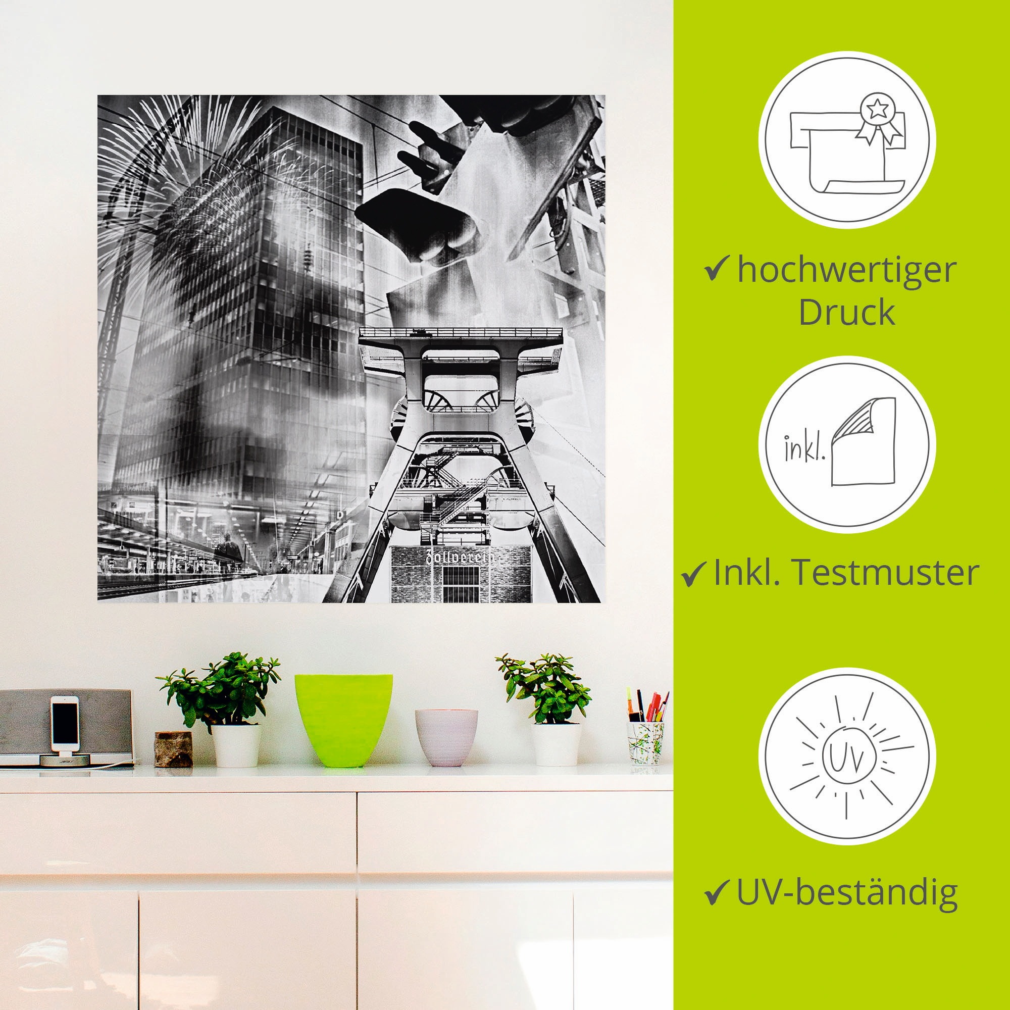 Artland Wandbild »Essen Skyline Abstrakte Collage«, Architektonische Elemente, (1 St.), als Leinwandbild, Poster, Wandaufkleber in verschied. Größen