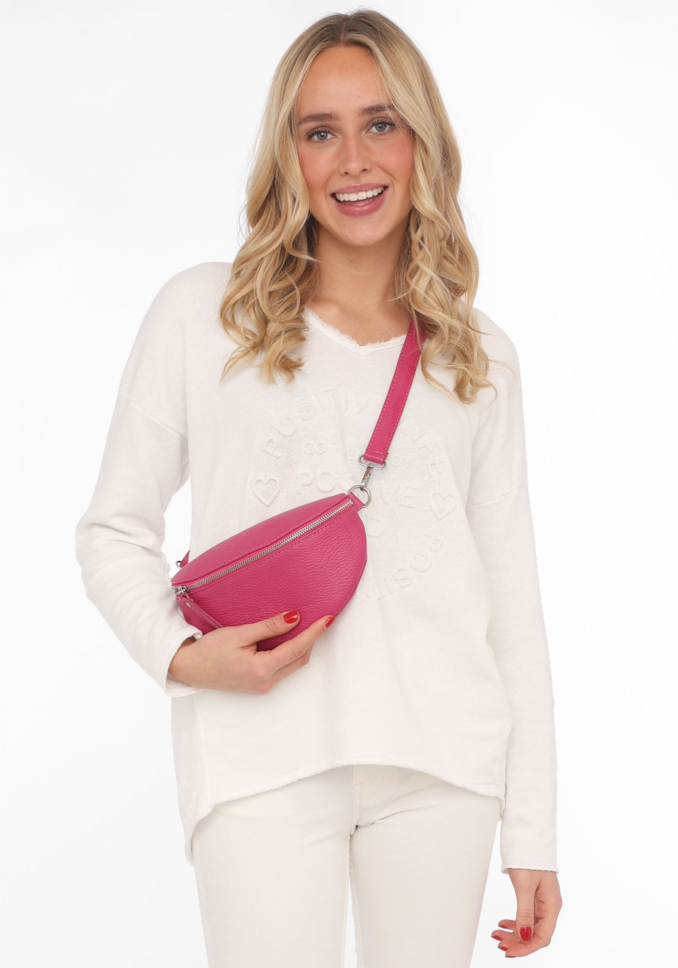 ZWILLINGSHERZ Umhängetasche »Crossbody Bag Leder« Umhängetasche mit Reißverschluss Pink