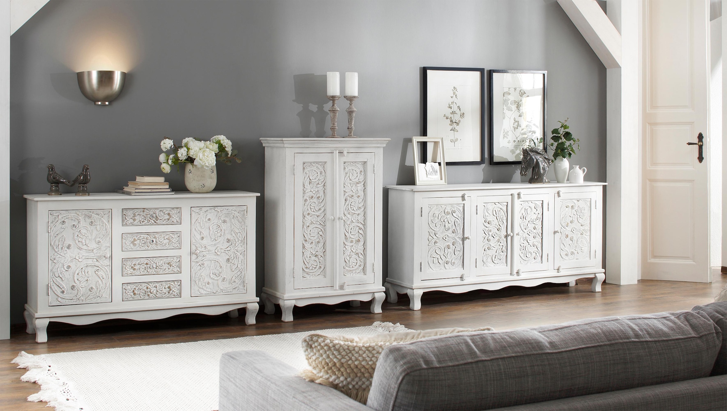Home affaire Sideboard »Rajat«, Kommode aus Mangoholz mit Frontenfräsungen, Breite 175 cm