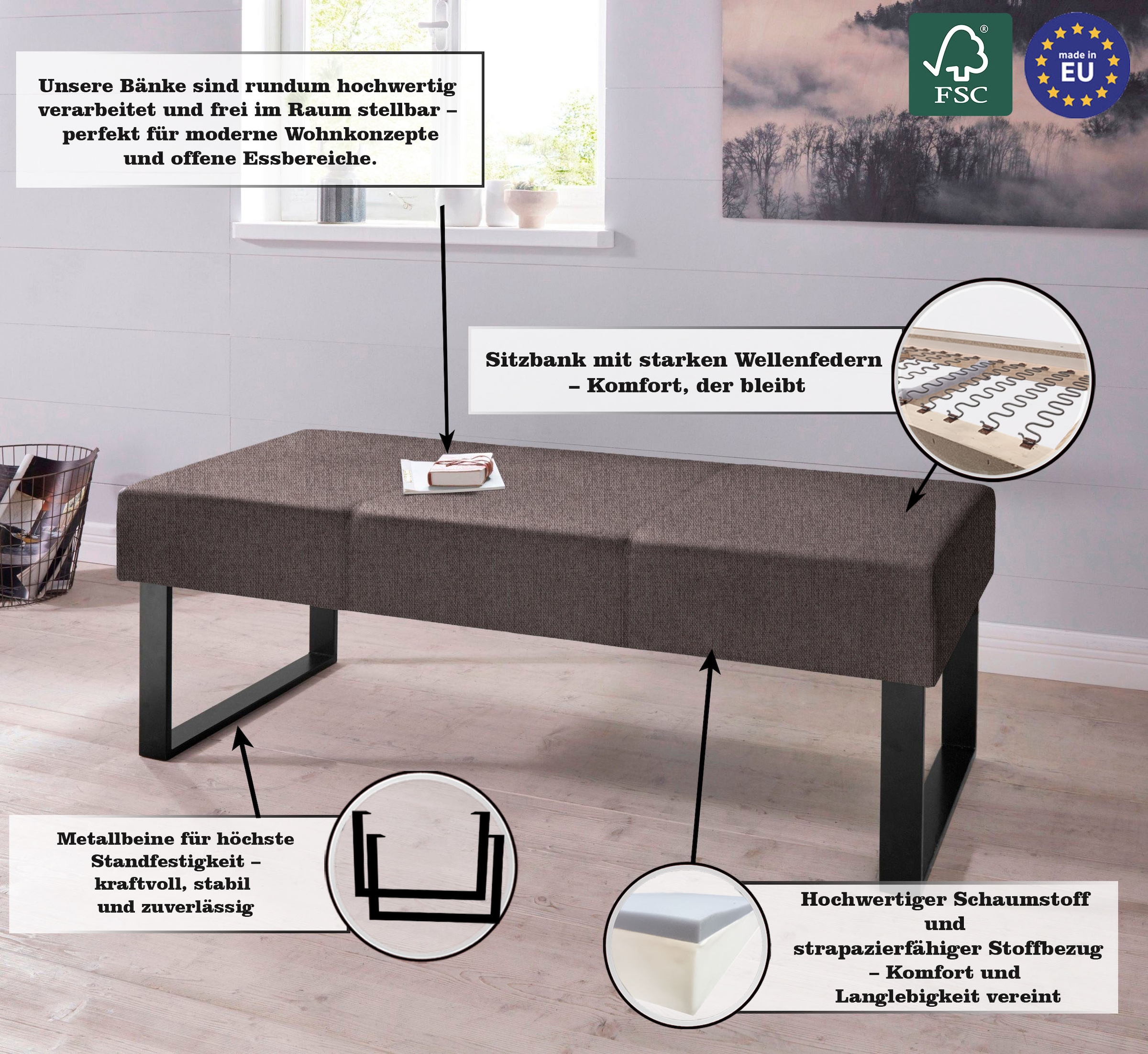 Home affaire Sitzbank »Oliver«, Breite 140cm, mit Metallgestell