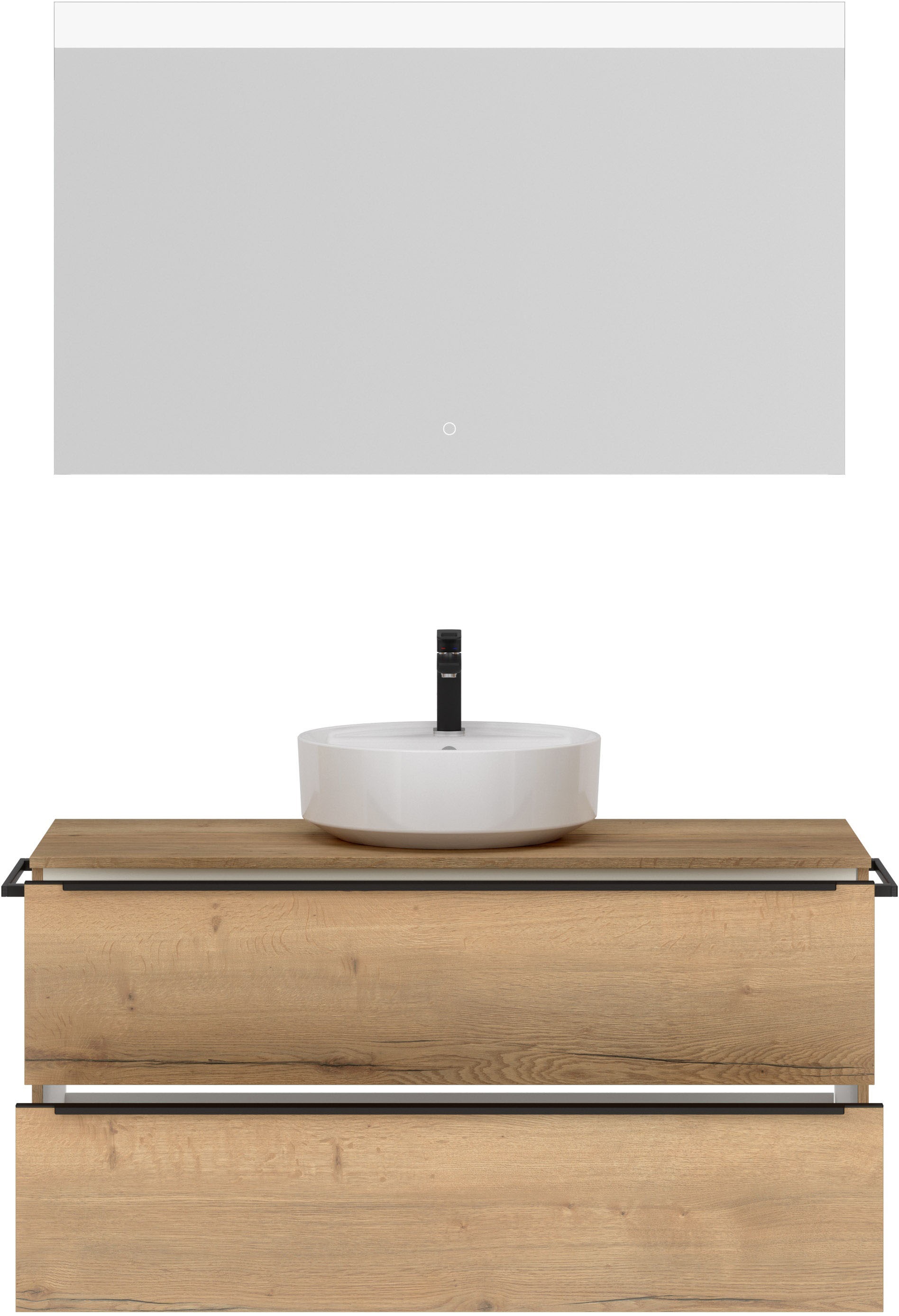 nobilia® Badmöbel-Set »Alvene«, (2 St., vormontiert, mit Soft-Close), inkl. Spiegel mit Touch-Sensor, in vier Breiten