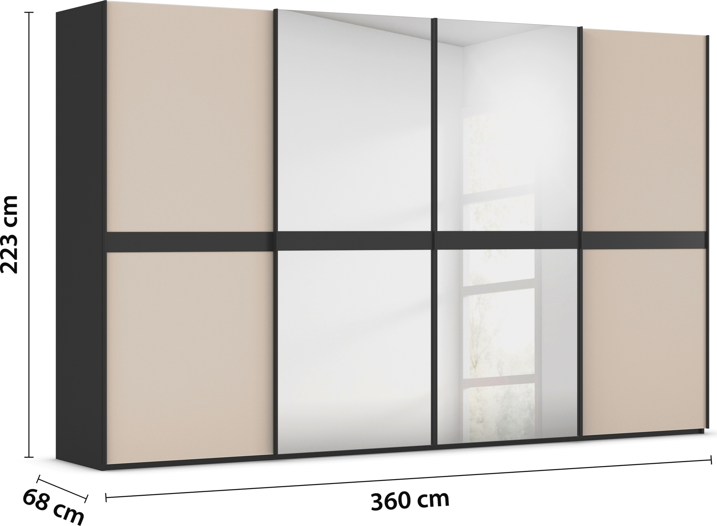 rauch Schwebetürenschrank »Kleiderschrank Schrank Garderobe Schlafzimmerschrank SCALE-LINE«, edle Optik mit Bauchbinde mit Glas/Spiegel-Front MADE IN GERMANY
