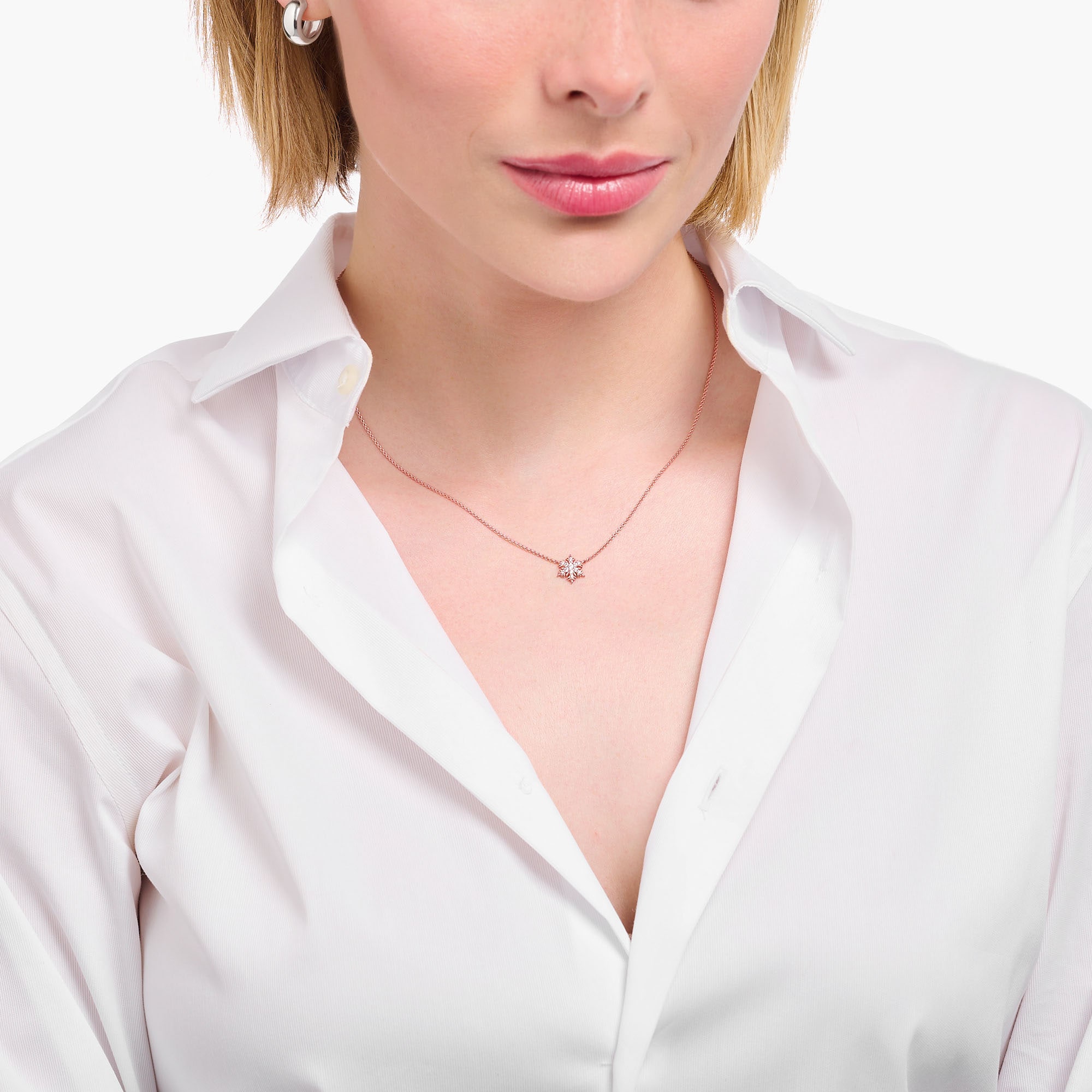 THOMAS SABO Kette mit Anhänger »Schmuck Silber 925 Anhänger Schneeflocke, KE2286-051, KE2286-416«, mit Zirkonia (synth.)