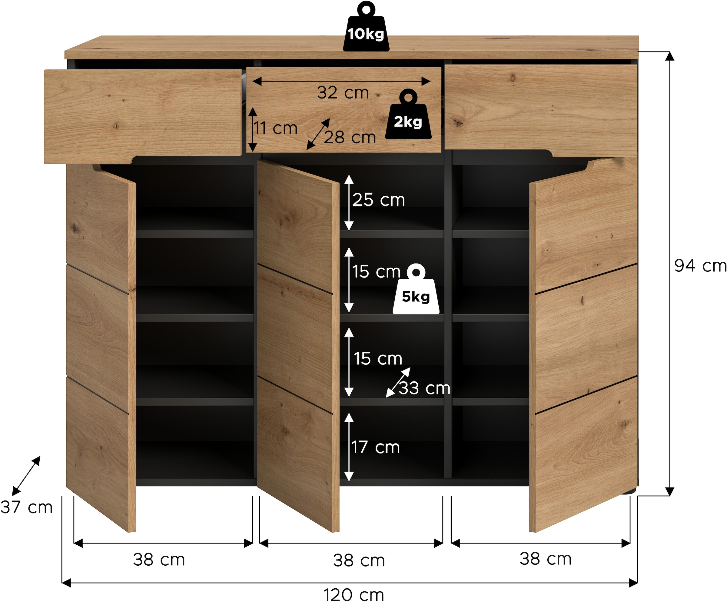 INOSIGN Garderobenschrank, (1 St., in verschiedenen Farben erhältlich, Platz für ca. 24 Paar Schuhe), Schuhschrank, Kommode, Schuhkommode, Anrichte, Sideboard