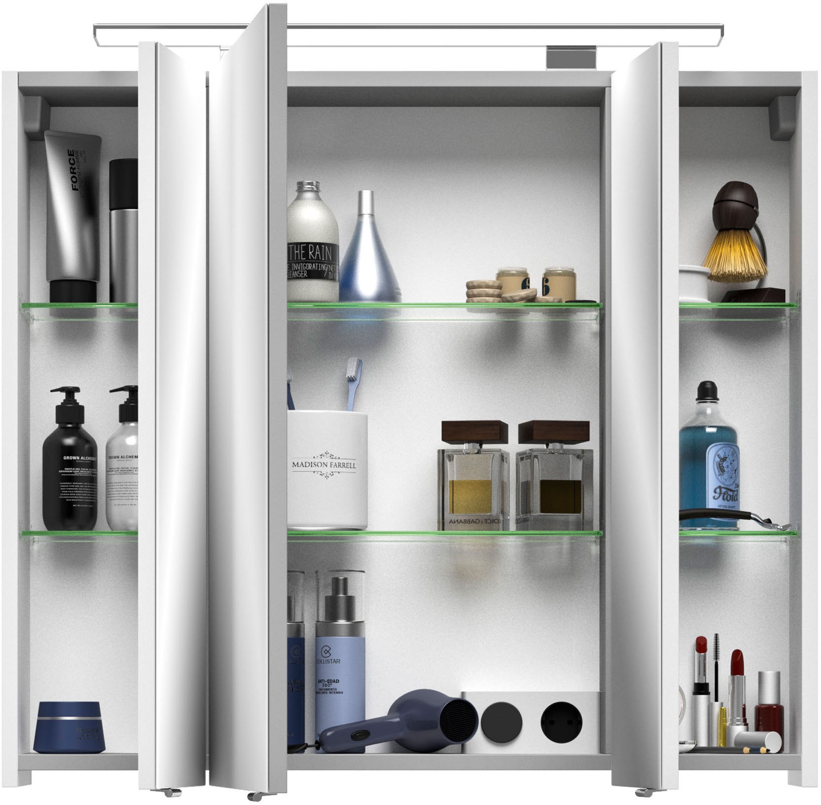 Saphir Badmöbel-Set »Serie 4010 2-teilig Keramik-Waschtisch mit LED-Spiegelschrank«, (Set), Badezimmer Set 84 cm breit, inkl. Türdämpfer, 3 Türen, 2 Schubladen