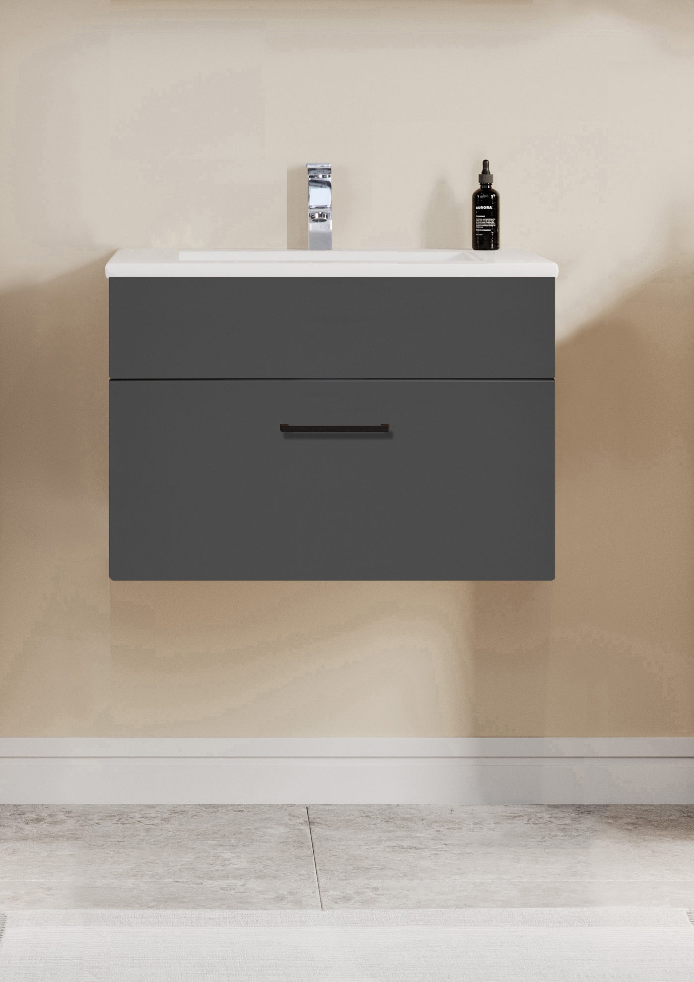 welltime Waschtisch »Trento Light mit Keramik-Auflagebecken«, 1 feste Blende und 1 Auszug, Breite: 61cm, Anthrazit Matt
