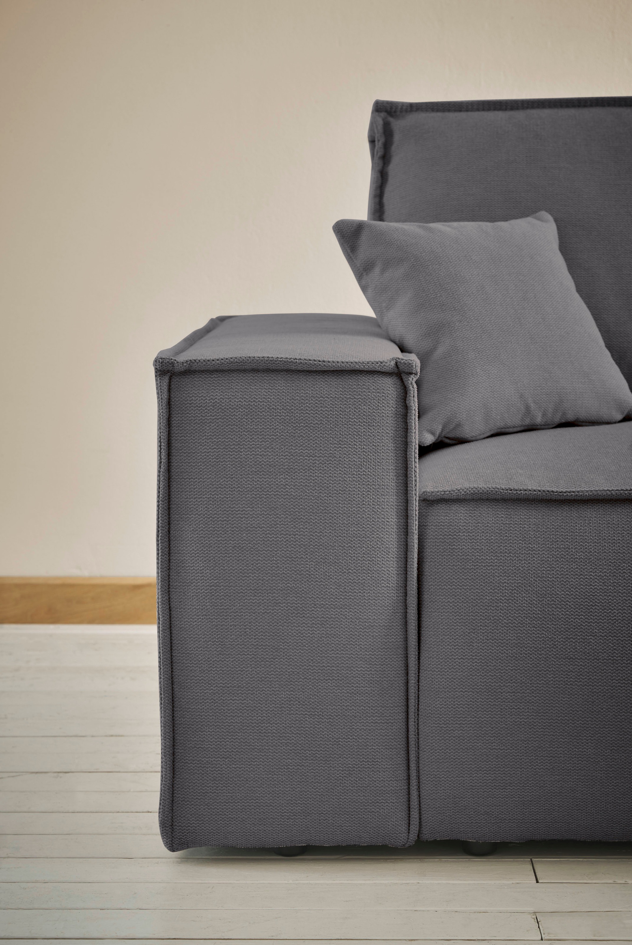 andas Ecksofa »Finnley Schlafsofa 267 cm in Bouclé, Struktur fein u. Cord, L-Form,«, Schlaffunktion m. Bettkasten (136/210 cm), Bouclé, Struktur und Cord