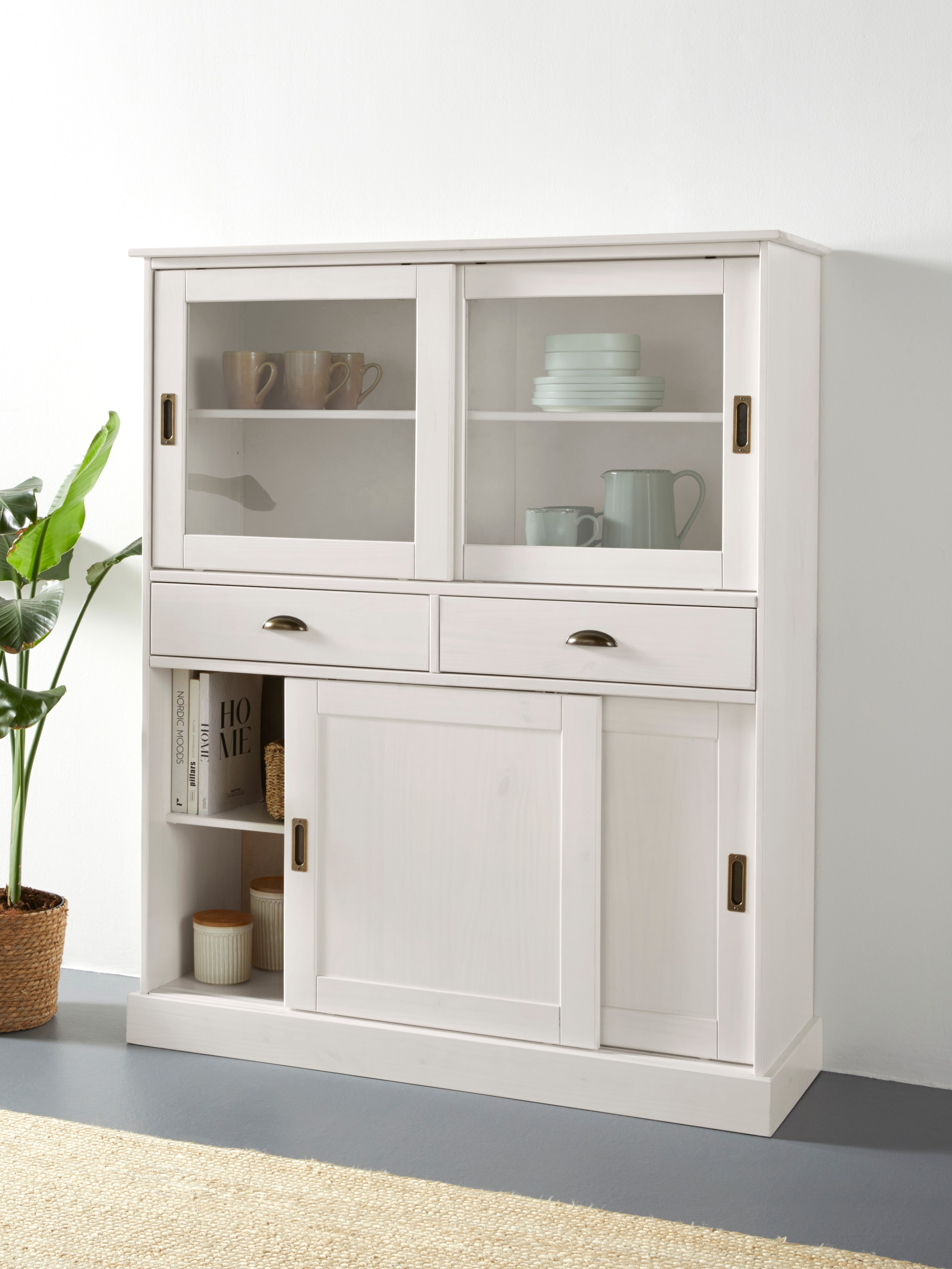 Home affaire Highboard »Schröder«, Vitrine aus massivem Kiefernholz, Breite 114 cm