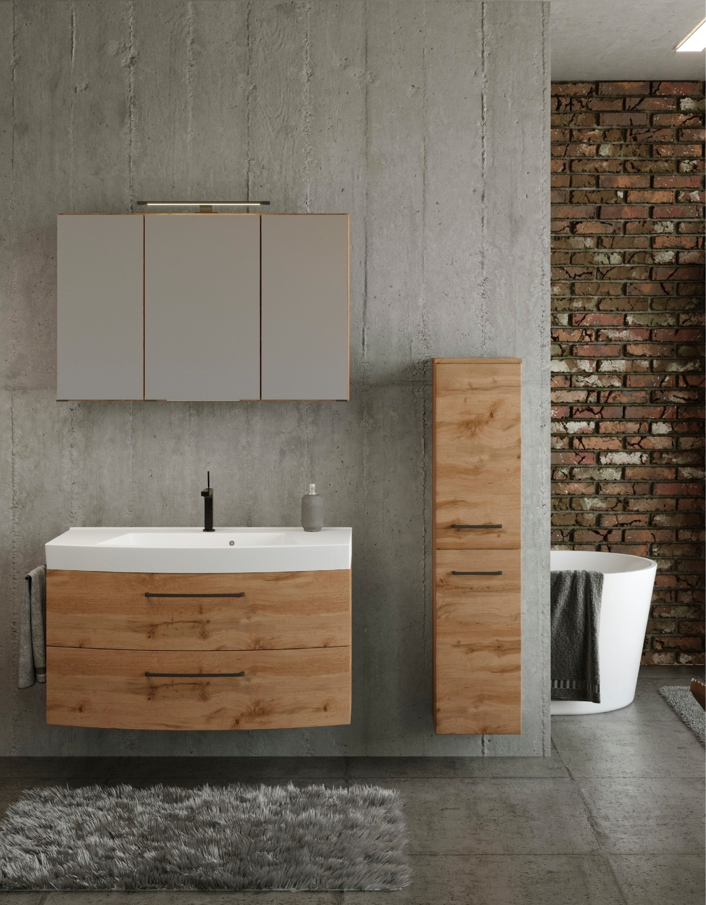 welltime Badmöbel-Set »Chicago« Spiegelschrank, Waschtisch, Midischrank, 3 günstig online kaufen