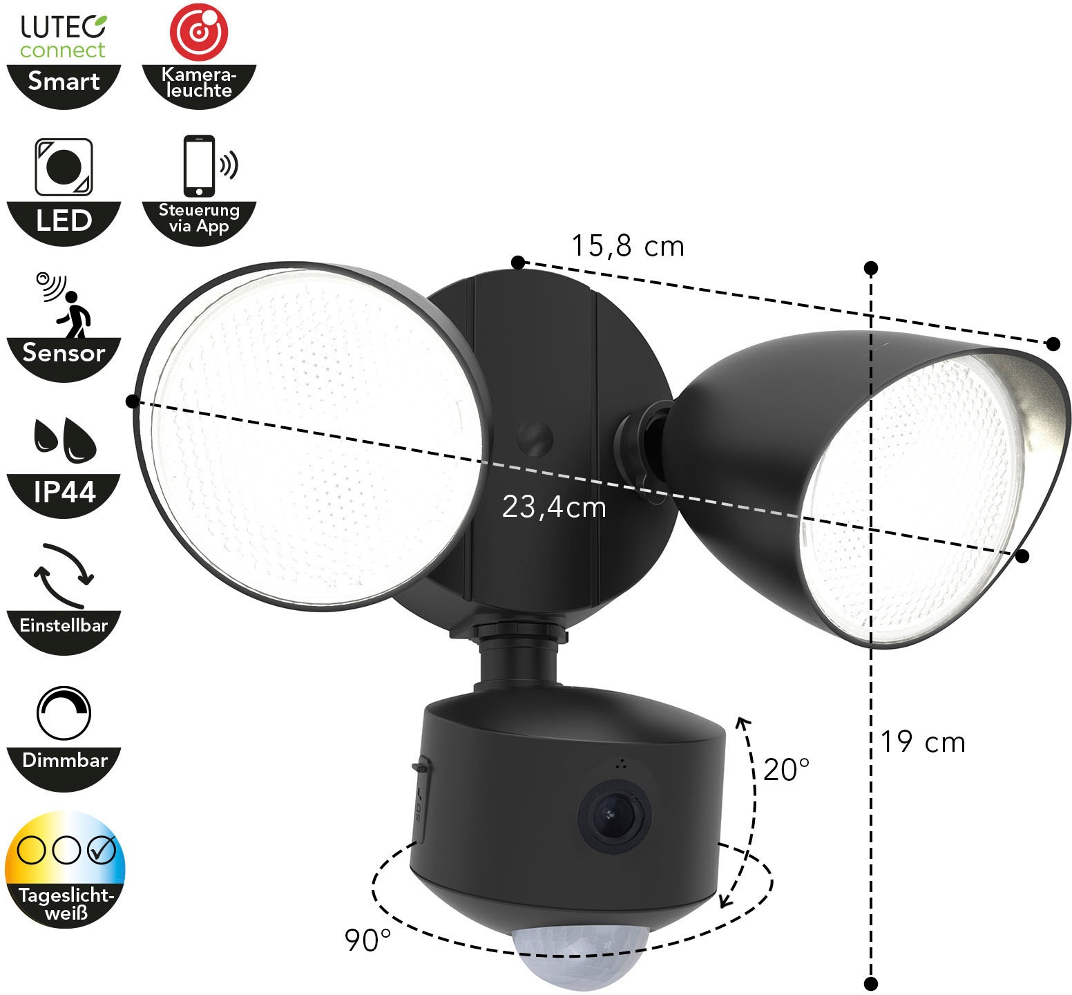 ECO-LIGHT Smarte LED-Leuchte »DRACO«, Leuchtmittel LED-Modul | LED fest integriert, Smart-Home Kameraleuchte