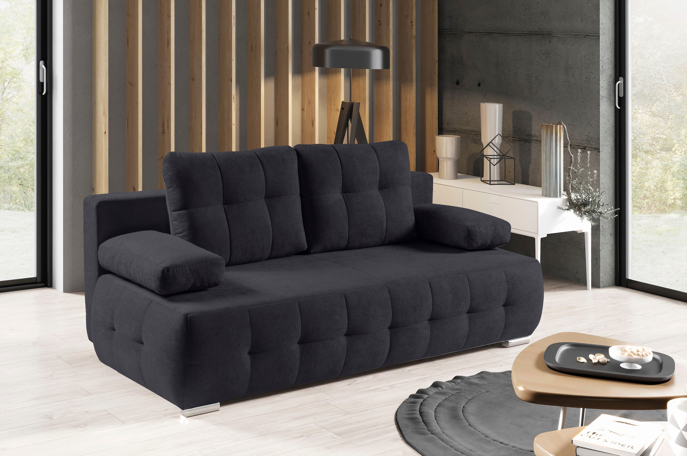 WERK2 Schlafsofa »Indigo 205 cm Bettsofa mit Bettkasten modern und bequem« Luxus-Microfaser weich, Schlaffunktion, Bettkasten