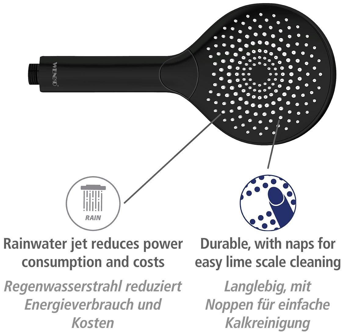 WENKO Handbrause »Watersaving«, (1 tlg.), Schwarz matt, Ø 12 cm