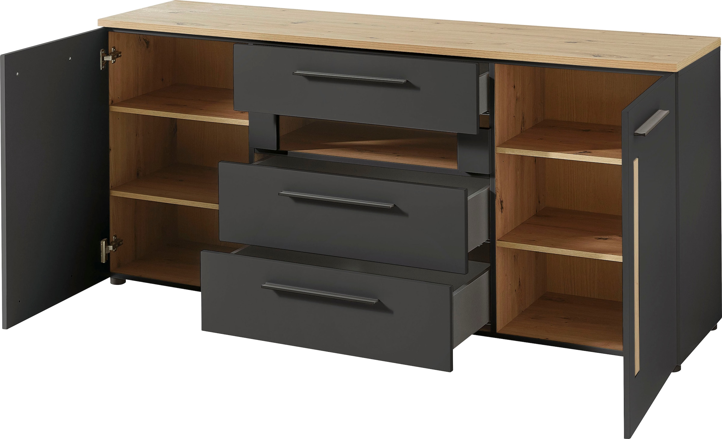 Innostyle Sideboard »Loft Two«, Breite 180 cm, 2 Holztüren, 3 Schubkästen, 1 offenes Fach
