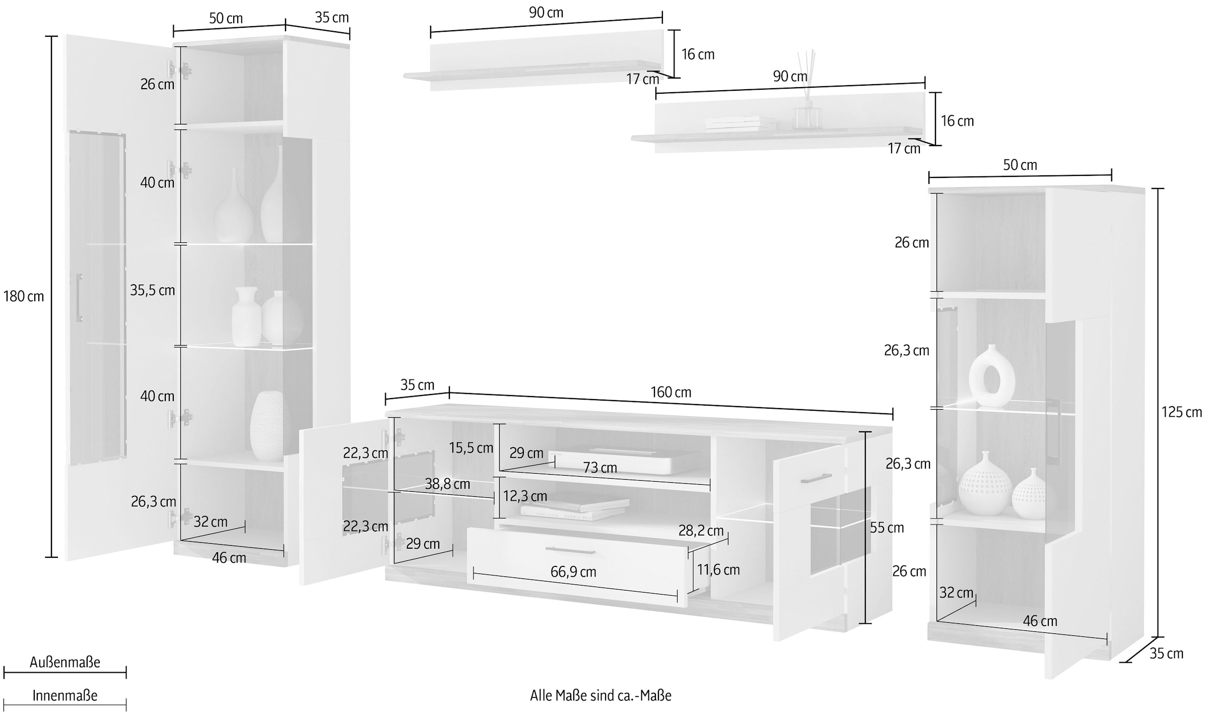 Home affaire Wohnwand »Ribe Wohnwand Set-5 St.« Set, 5 Stk. tlg.