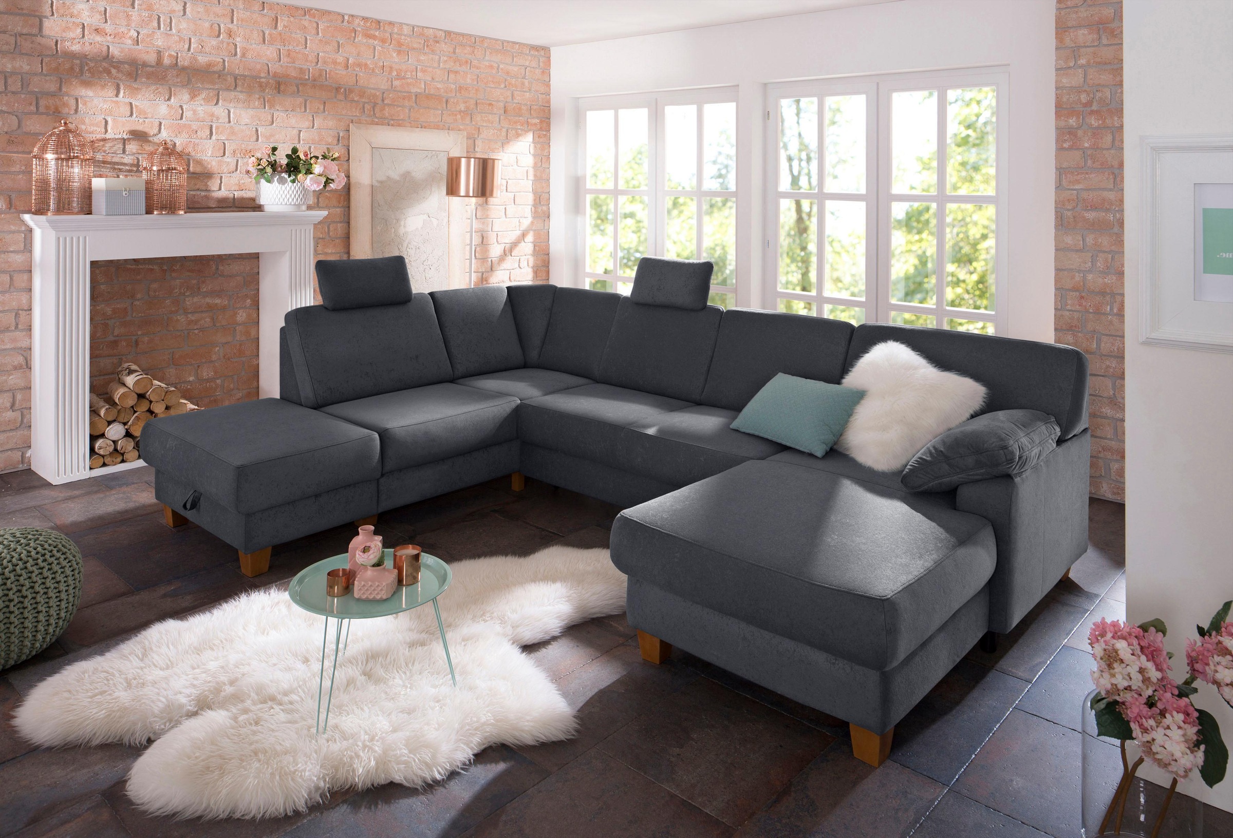 Home affaire Wohnlandschaft »Belfort U-Form« mit Federkern, wahlweise mit B günstig online kaufen