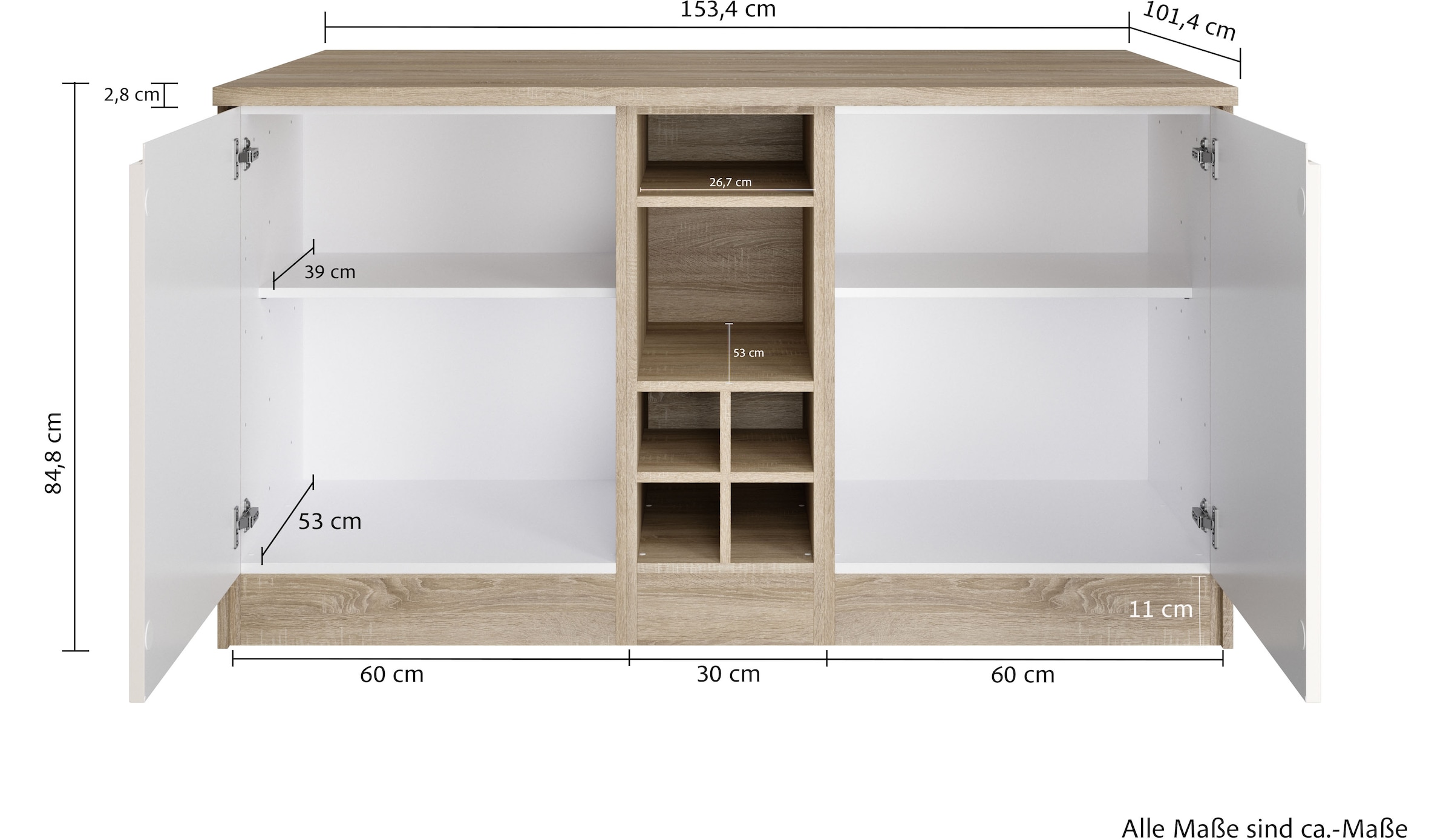 KOCHSTATION Kücheninsel »KS-Virginia«, Breite 153 cm, MDF-Fronten, Flaschenregal
