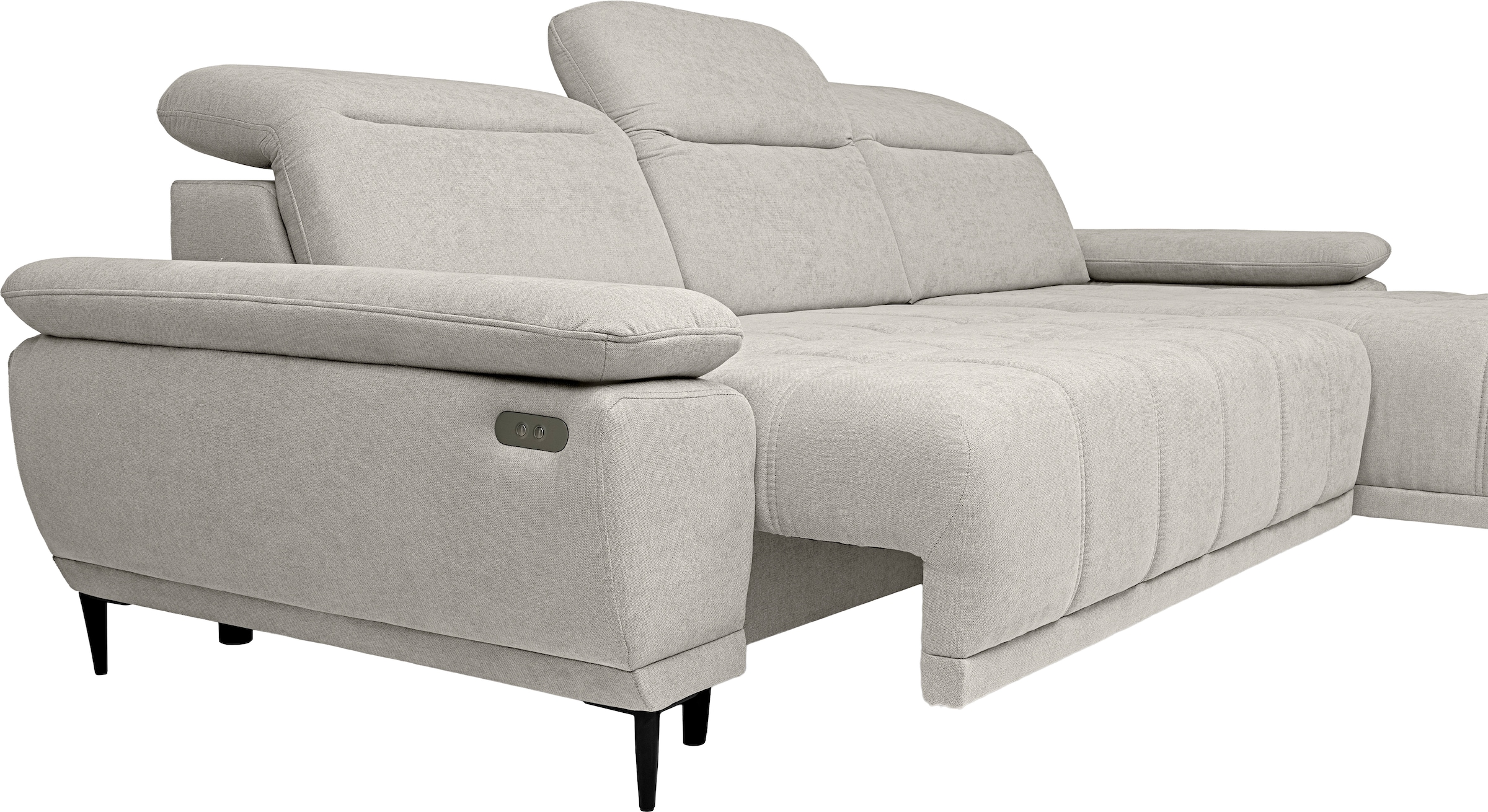 WERK2 Ecksofa »Focus-S, inkl. elektr. Sitzvorzug, manuelle Kopfteilverstellung« elektr. Sitztiefenverstellung, flexible Kopfstützen, 12cm Füße, L-Form