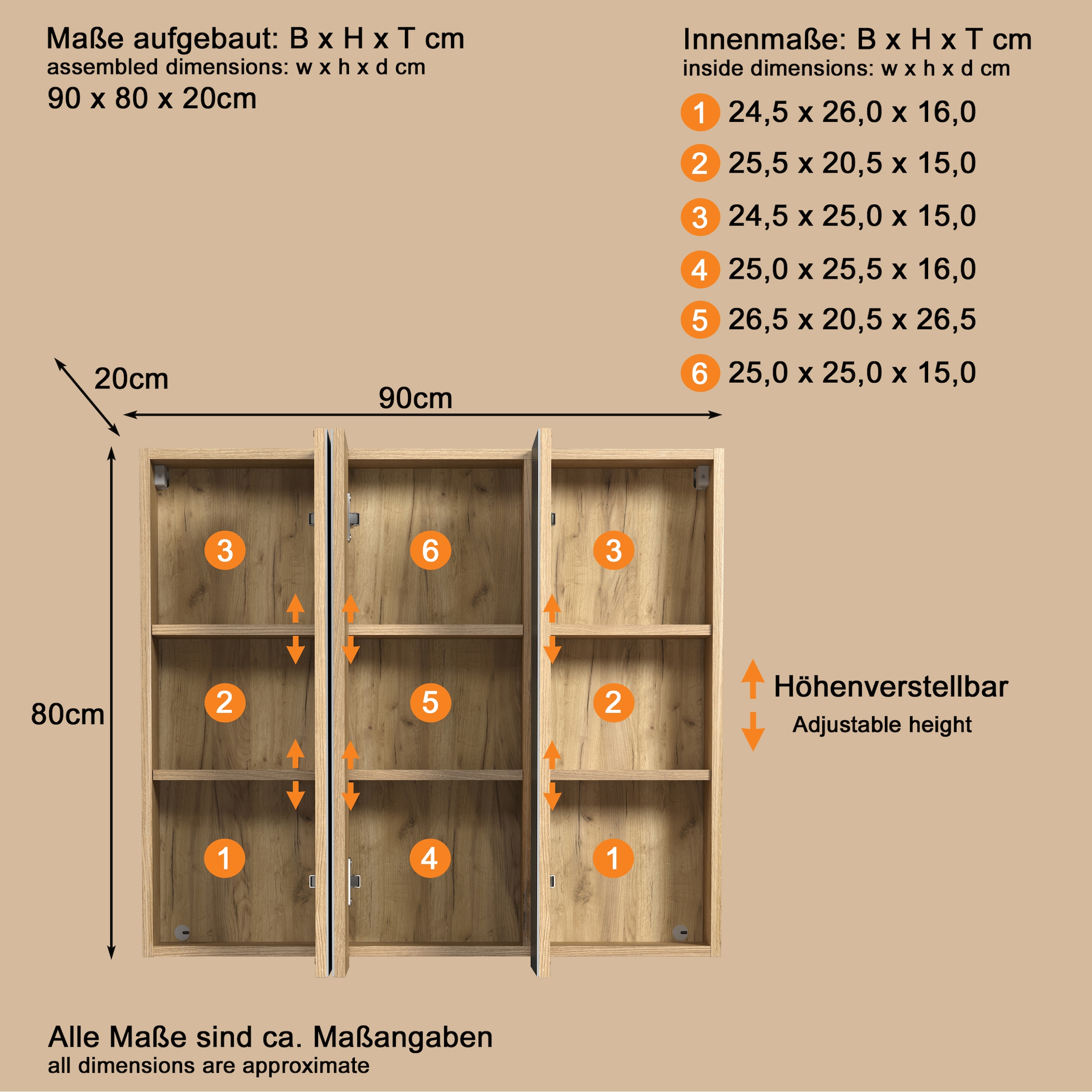 welltime Spiegelschrank »Amrum« 1 Stk. tlg. 3-Türiger Badspiegel mit Stauraum - Maße (B/T/H) 90/20/80 cm