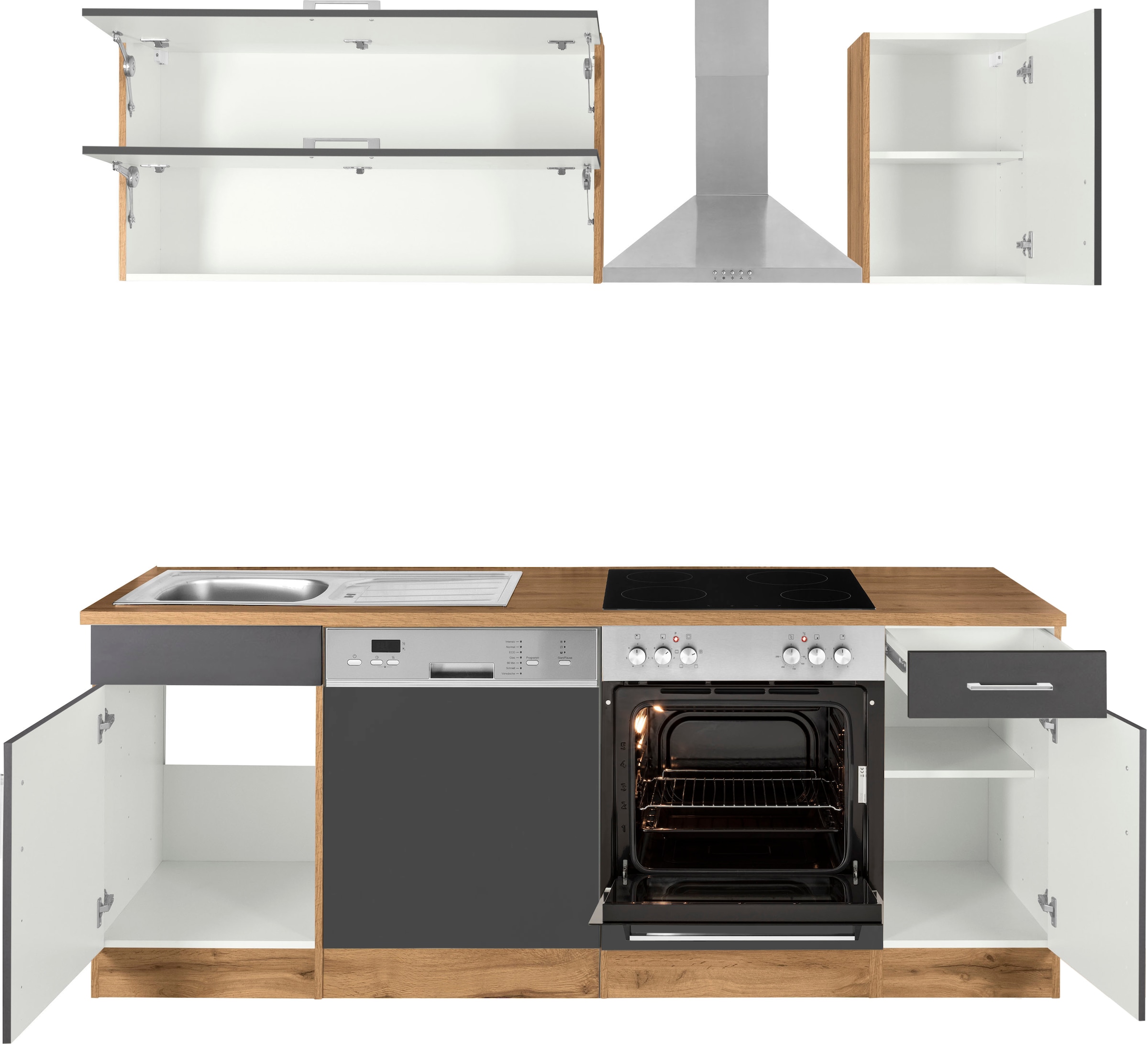 KOCHSTATION Küchenzeile »KS-Colmar«, mit E-Geräten, Breite 210 cm