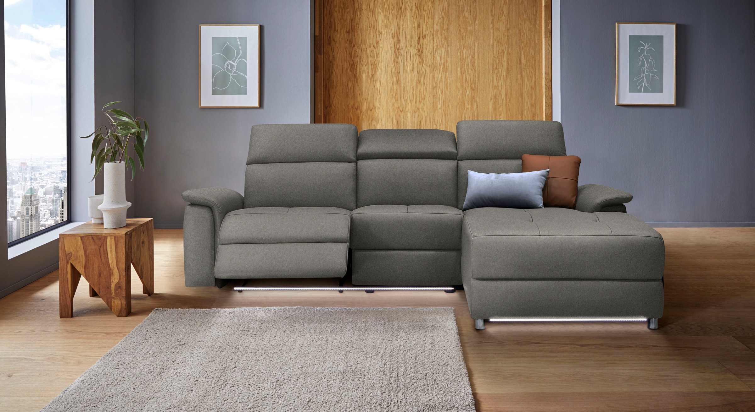 Home affaire Ecksofa »Pareli, L-Form, 259cm,m. Recamiere, Echtleder, Kunstl günstig online kaufen