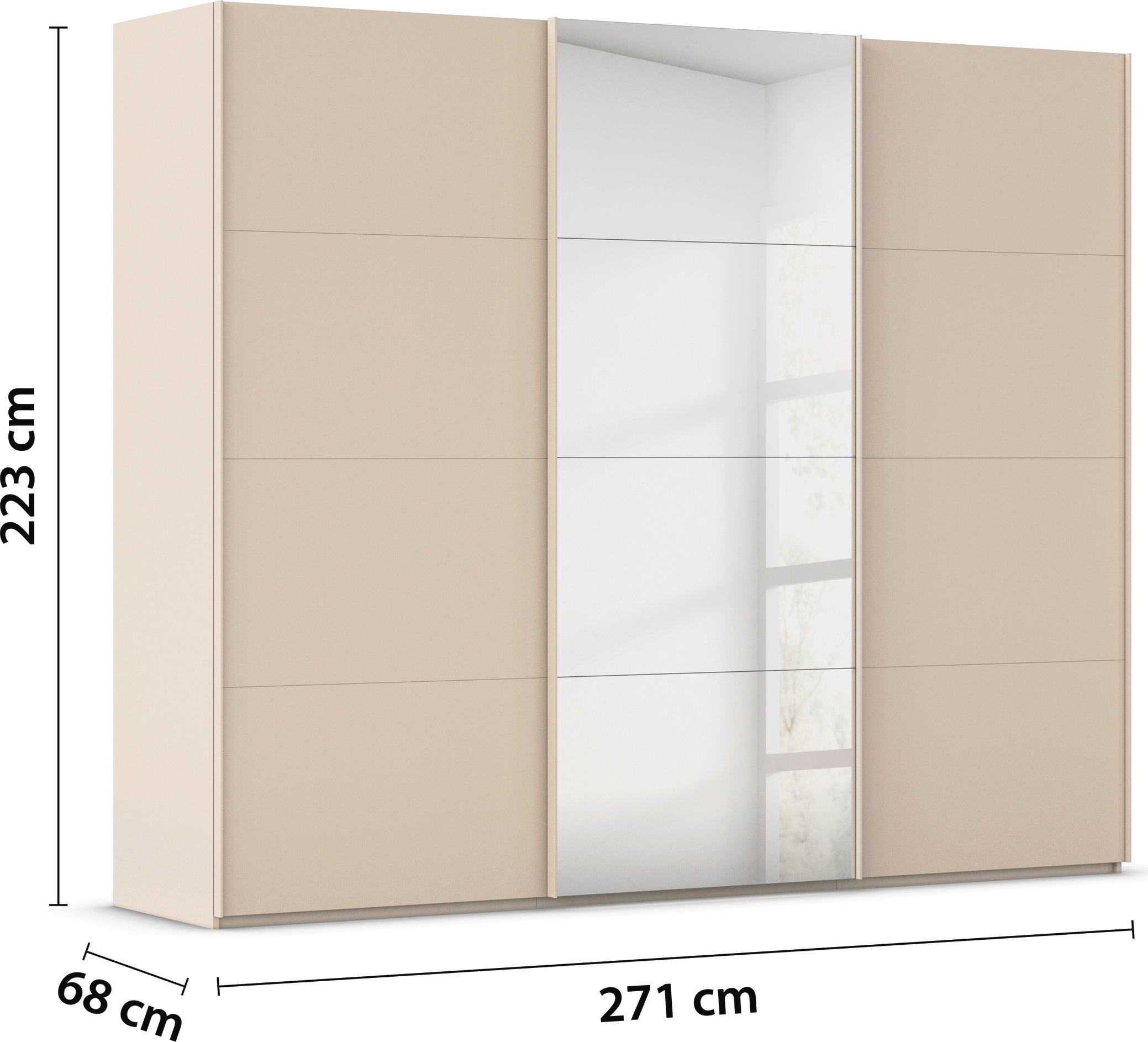 rauch Schwebetürenschrank »Kleiderschrank Schrank Garderobe Schlafzimmerschrank SCALE-FYRA«, edle viergeteilte Türen mit Spiegel und vielen Farben MADE IN GERMANY