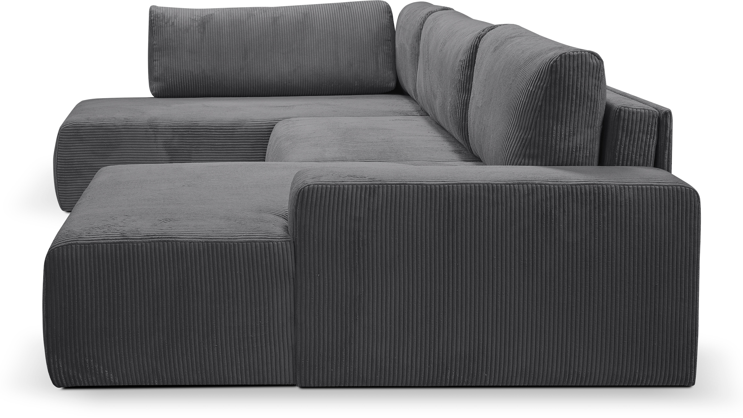 WERK2 Wohnlandschaft »Rotterdam-U, U-Form, in kuschelweichem Cord oder Breitcord«, Design Sofa mit Schlaffunktion & Bettkasten, Cord, Anthrazit