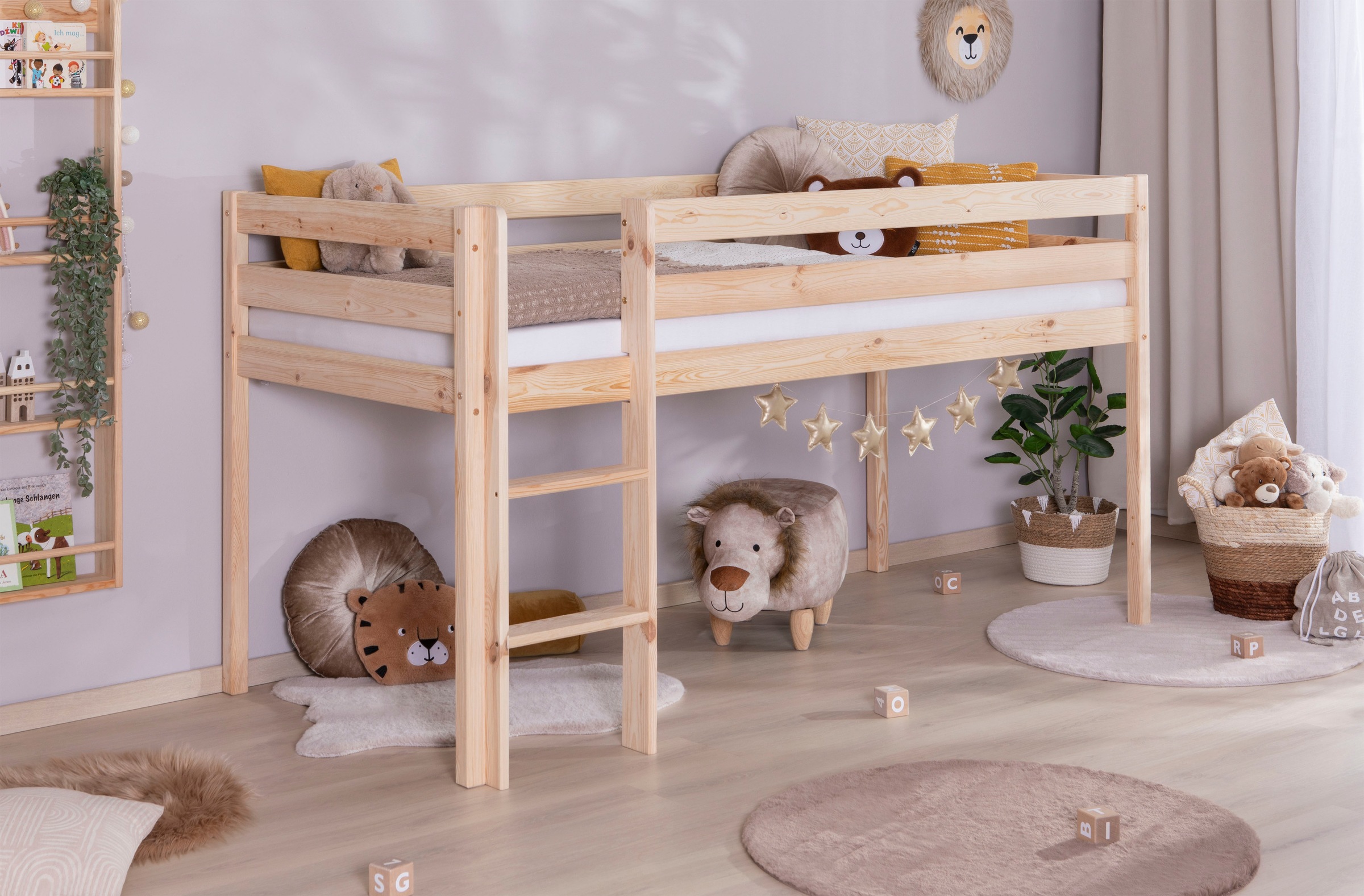 Ticaa Hochbett »Malte, FSC®-zertifizierte Kiefer, Deal für begrenzte Zeit!«, (90x200cm Liegefläche, Höhe 114cm), mit Rollrost