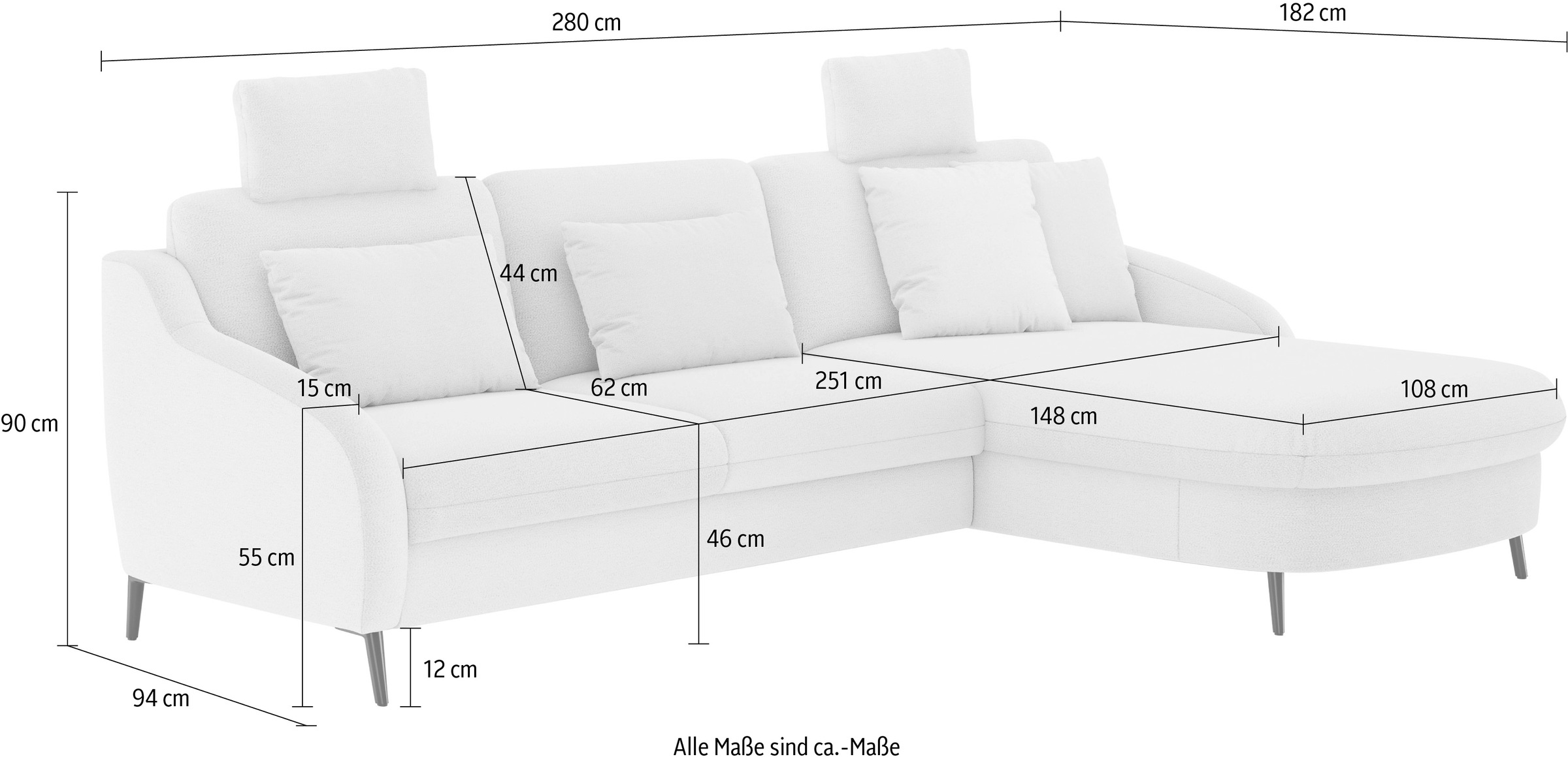 sit&more Ecksofa »Soul L-Form«, wahlweise mit Bettfunktion und Bettkasten oder Schubkasten