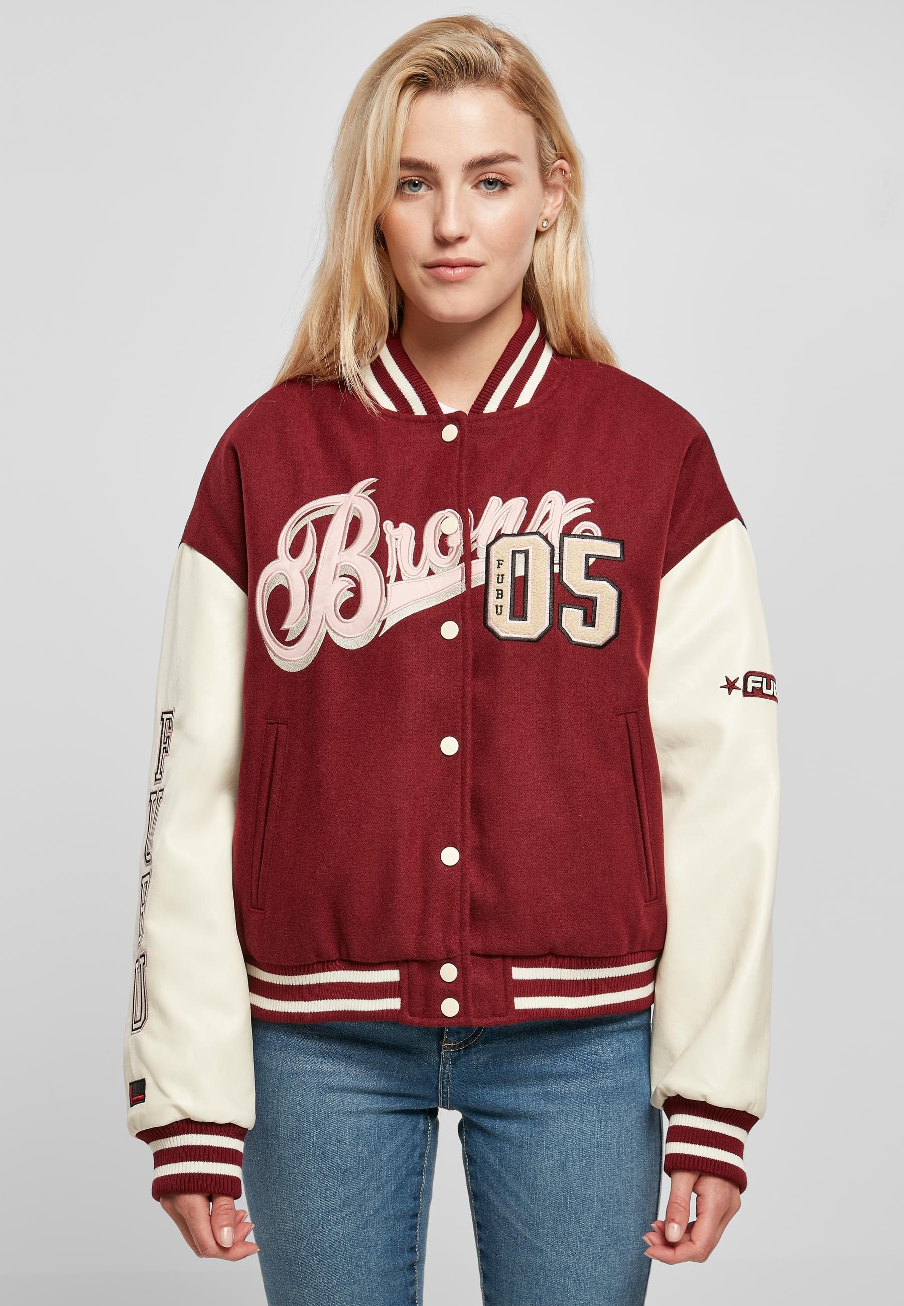 Fubu Collegejacke »Fubu Damen FW224-006-1 City 05 Varsity Jacket bordeaux/offwhite« 1 Stk. tlg. ohne Kapuze