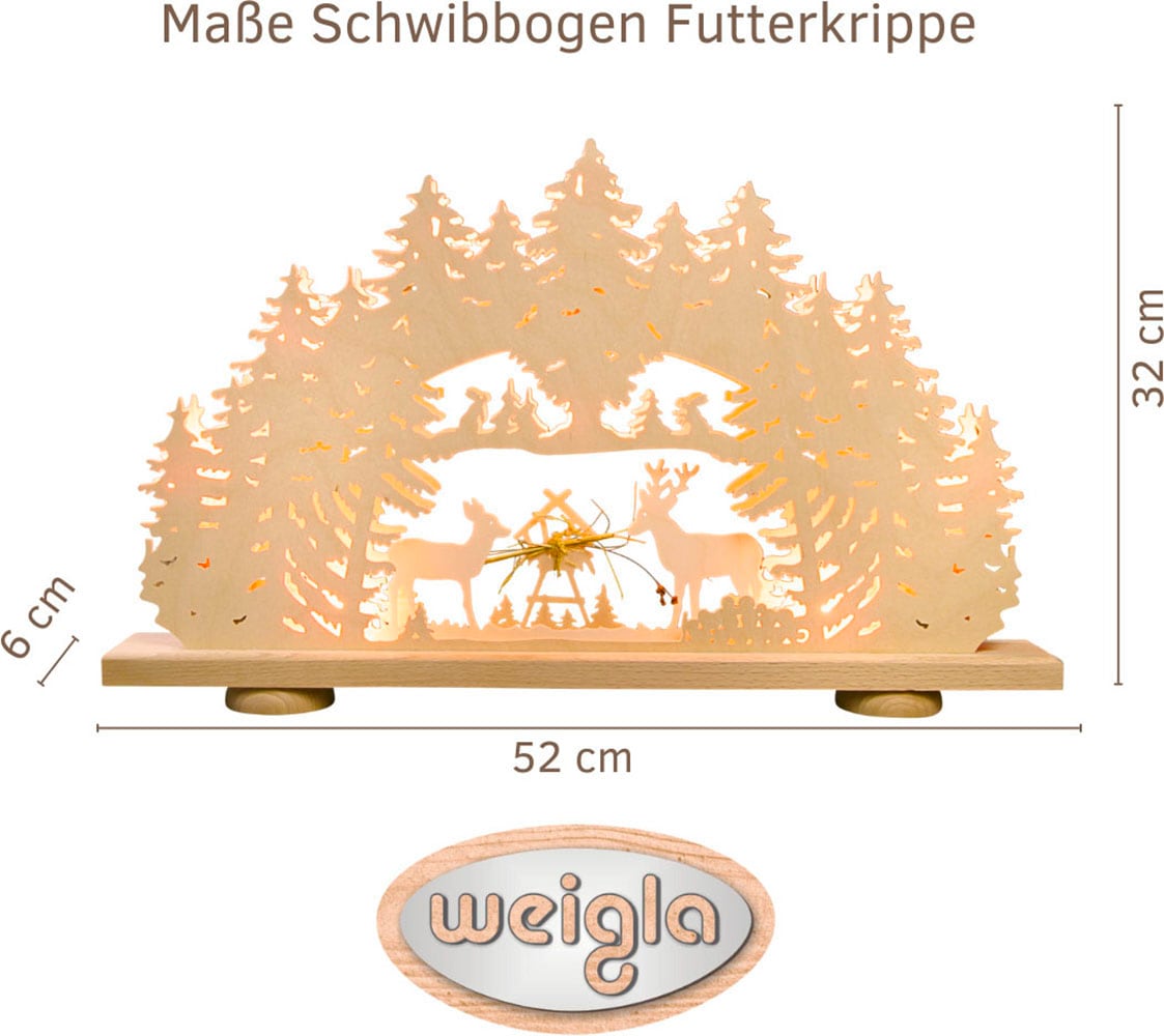 Weigla LED Schwibbogen »Futterkrippe mit echtem Heu, Lichterbogen aus Holz, NATUR« 1 Stk. Made in Germany, Weihnachtsdeko Innen, Weihnachtsbeleuchtung