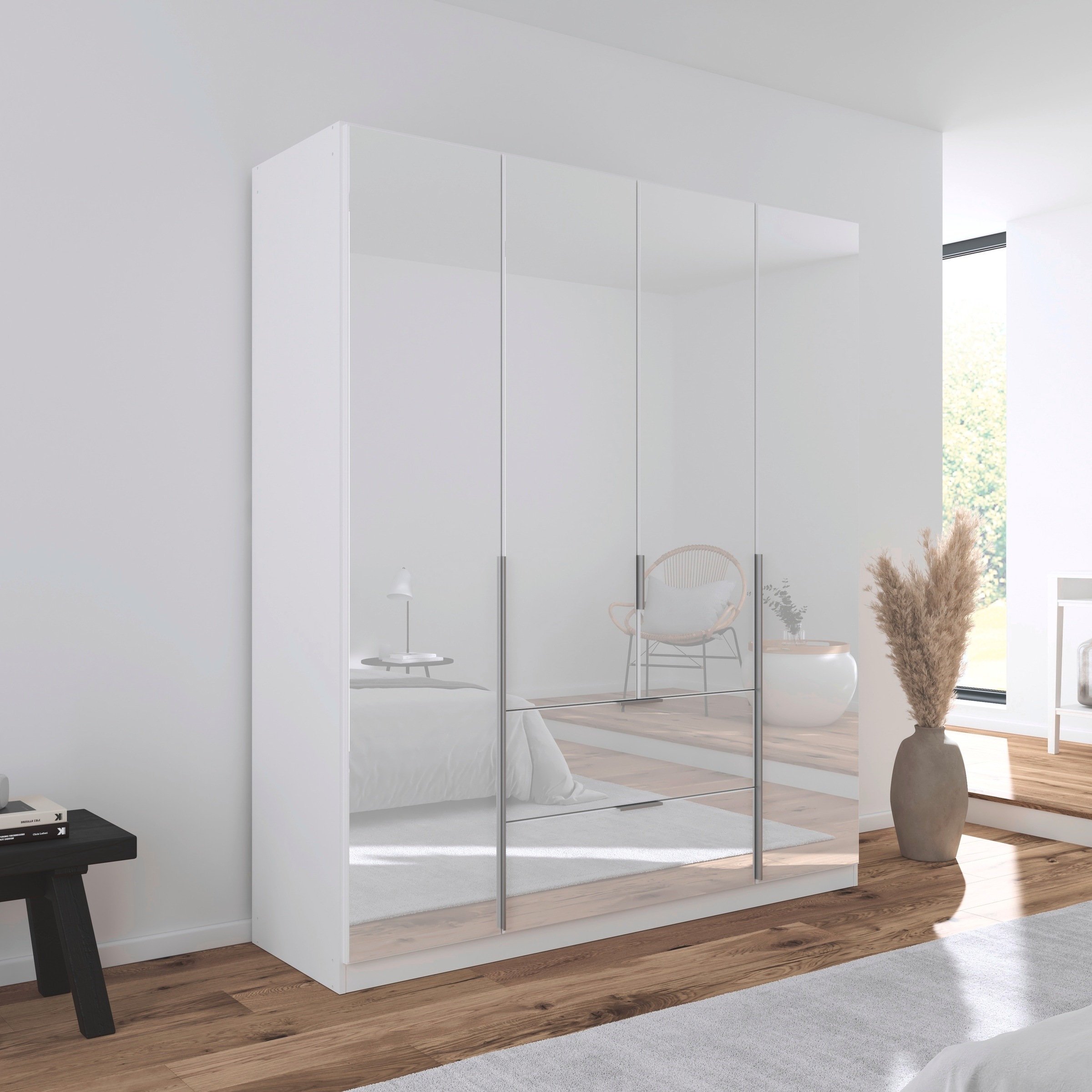 rauch Drehtürenschrank »Kleiderschrank Kleiderschränke Schrank Garderobe AGORDO mit Glasfront«, (in zwei Griff-Farben mit Glasfront), mit Außenschubkästen, in 6 Breiten und 2 Höhen MADE IN GERMANY