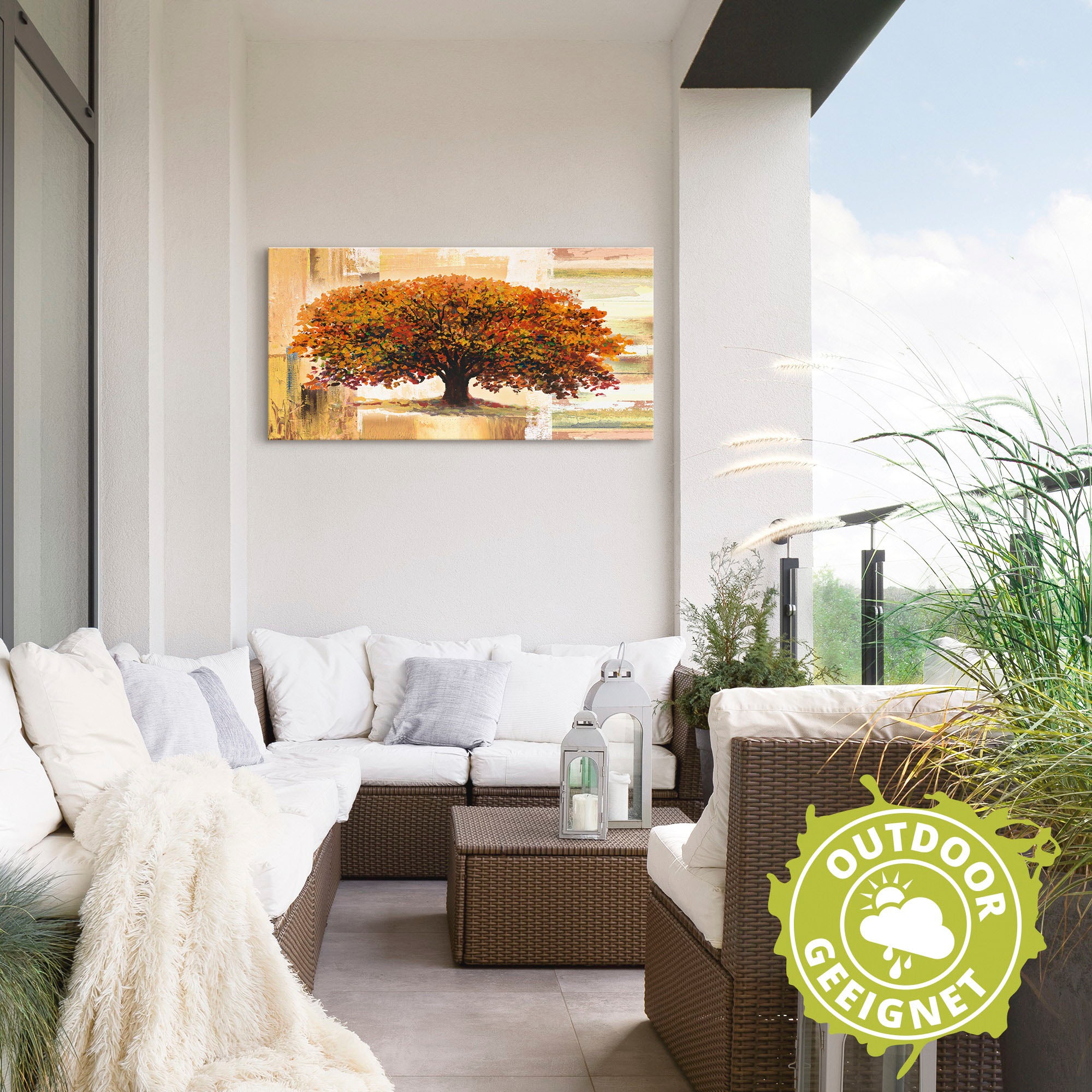 Artland Wandbild »Herbstbaum auf abstraktem Hintergrund«, Bäume, (1 St.), als Alubild, Outdoorbild, Leinwandbild, Poster in verschied. Größen