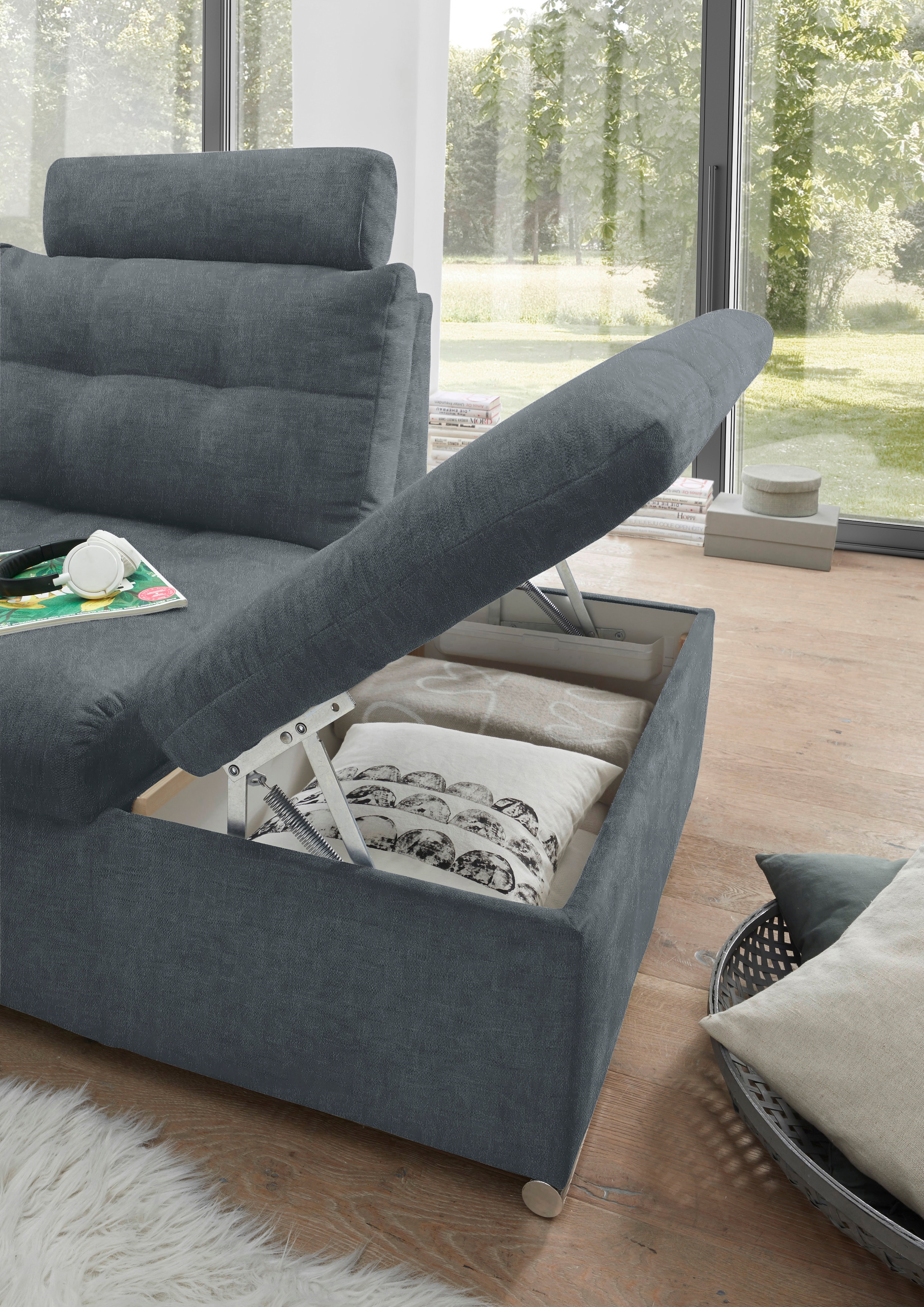 ED EXCITING DESIGN Ecksofa »Nalo L-Form«, mit Bettfunktion, Armteilverstellung, Kopfstützen & 2 Nierenkissen
