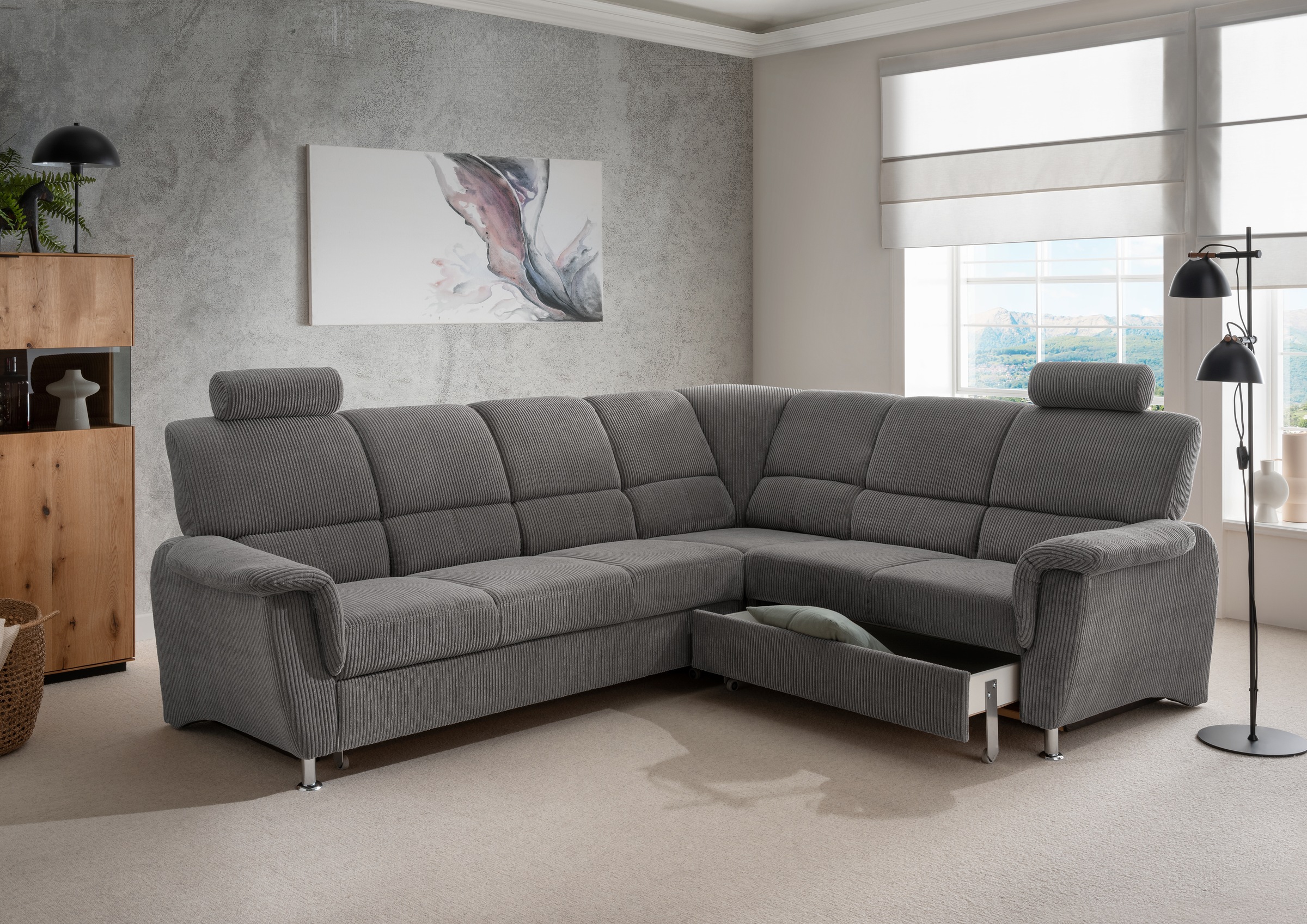 Home affaire Ecksofa »Pisa L-Form, mit Schlaffunktion, Stauraum, 2x höhenve günstig online kaufen